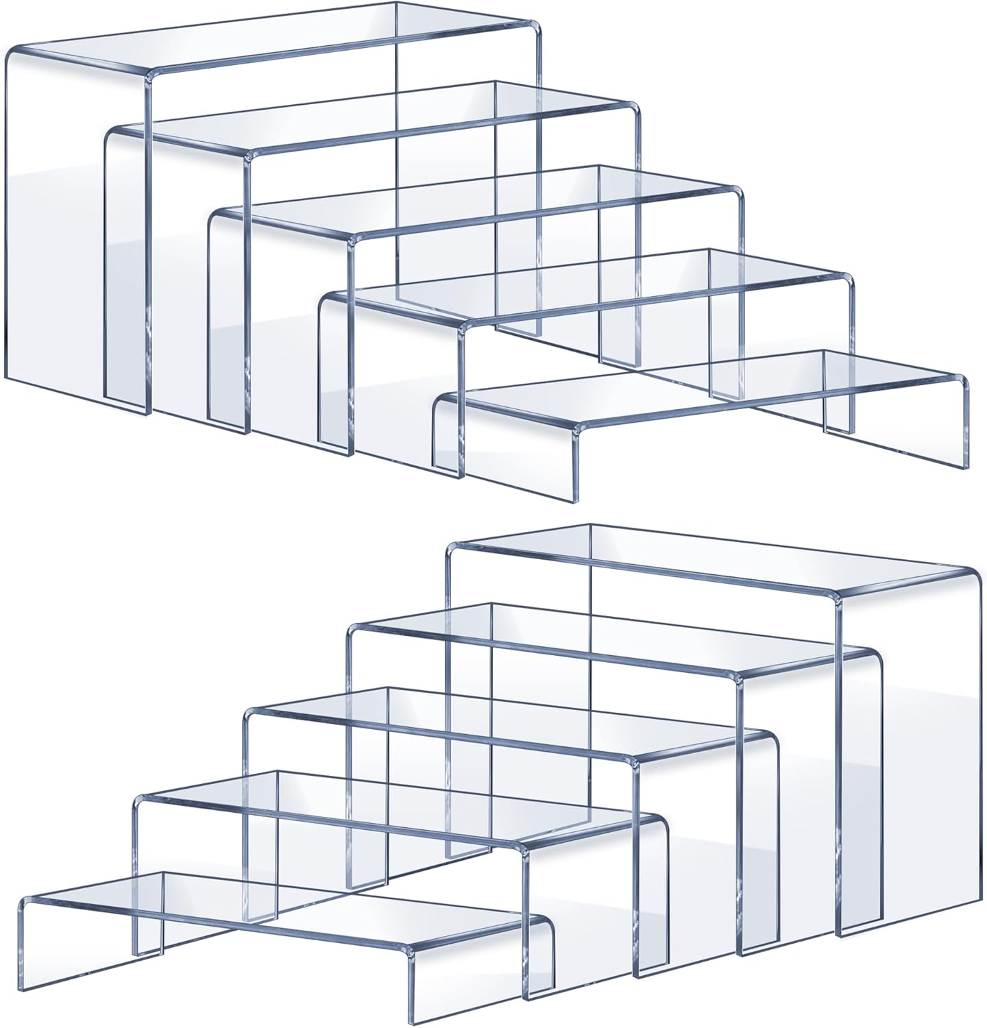 OVNTHYK Acrylic Risers 10 Pcs (2 Sets) – Large Display Risers, Clear Perfume Organizer Stands for Figures, Jewelry, Decorations, Cupcakes & Dessert Table Display