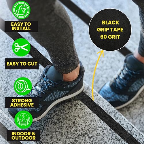 Miniatura 6 de Cinta de agarre cinta de tracción antideslizante resistente, color negro, 2 pulgadas x 15 pies, impermeable, cinta antideslizante para escaleras y