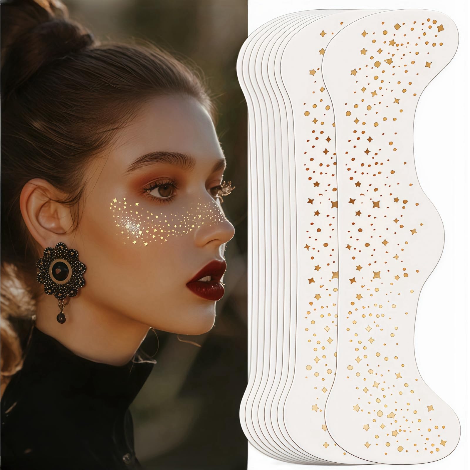 RUIOMII 10er Pack Goldene Glitzer-Sommersprossen Gesichtsaufkleber für Festivals & Make-up