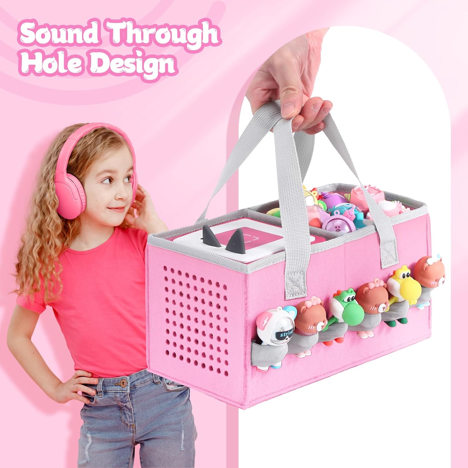 Carrying Case for Toniebox Starter Set and Tonies Figurines, Felt Organizer Travel Bag with Strap for Tonies Box, Travel Cloth Musical Toy Folding Bag for Toniebox Accessories - Image 3