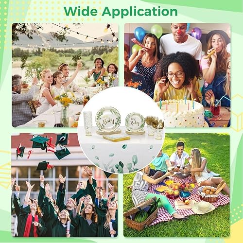 Miniatura 5 de 151 piezas de suministros para fiesta de baby shower, tazas de papel verde, platos, servilletas, cubiertos, kit para 25, decoración de vajilla