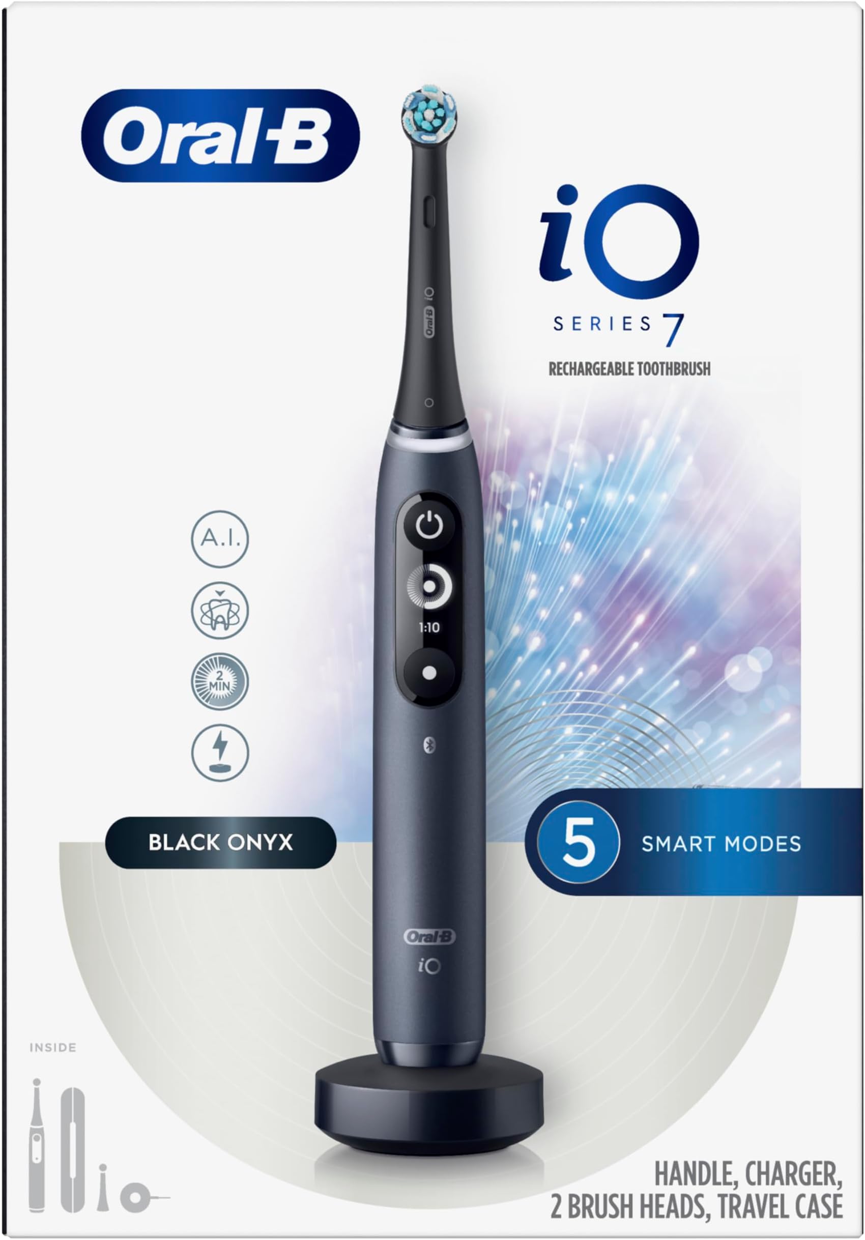 Rechargeable Electric Toothbrush, iO7 Adaptable Clean, 5 Cleaning Modes, Visual Pressure Sensor to Protect Gums, Charging Travel Case, 2 Brush Heads, Black