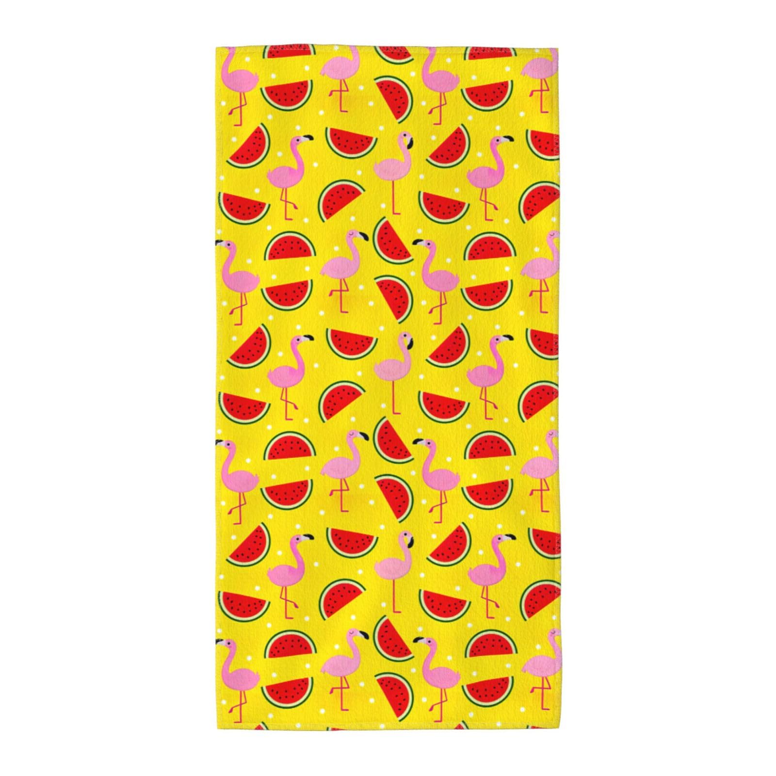 SDEGTHO Pink Flamingo And Watermelon Soft Absorbent Long Towel For Gym Sports Picnic Leisure Use
