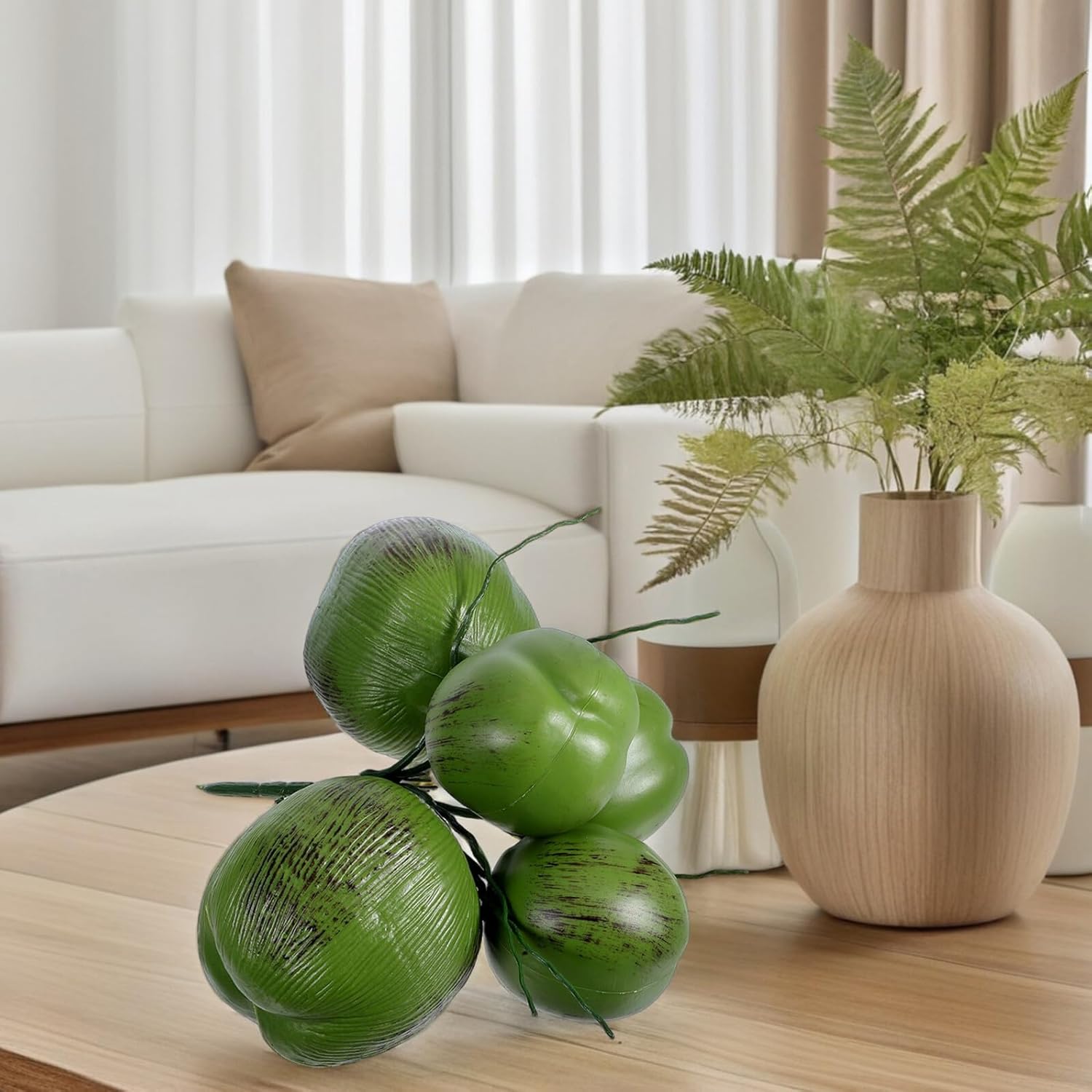 FUOYLOO Artificial Coconut Fake Coconuts Tropical Hawaiian Party Supplies 5pcs Realistic Fruit Garland Luau Beach Birthday Decoration