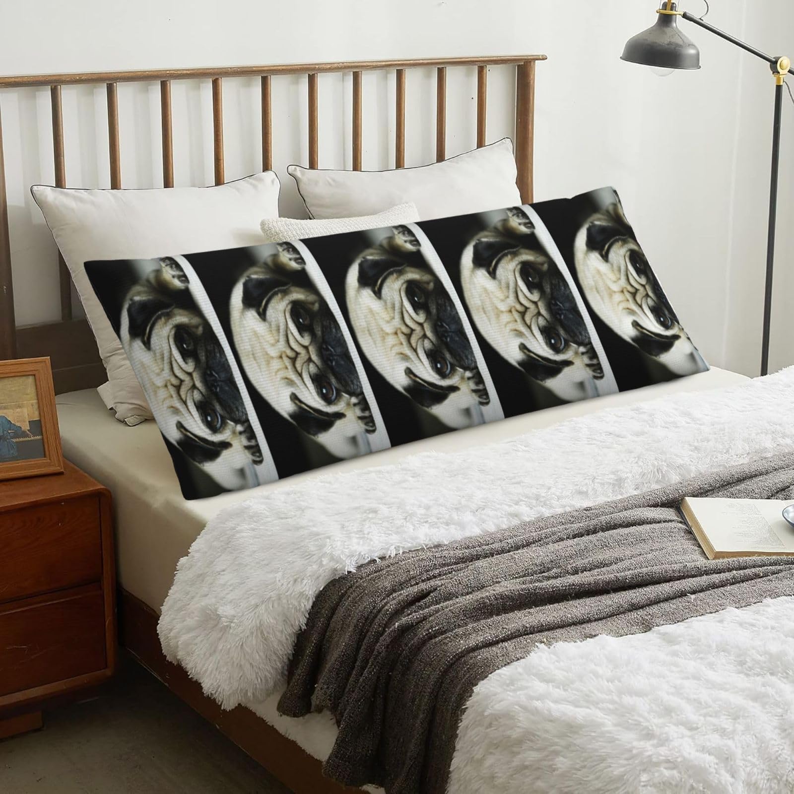 Pug Dog, Body Pillow Cover with Zipper,Long Body Pillowcase 20 x 60 in