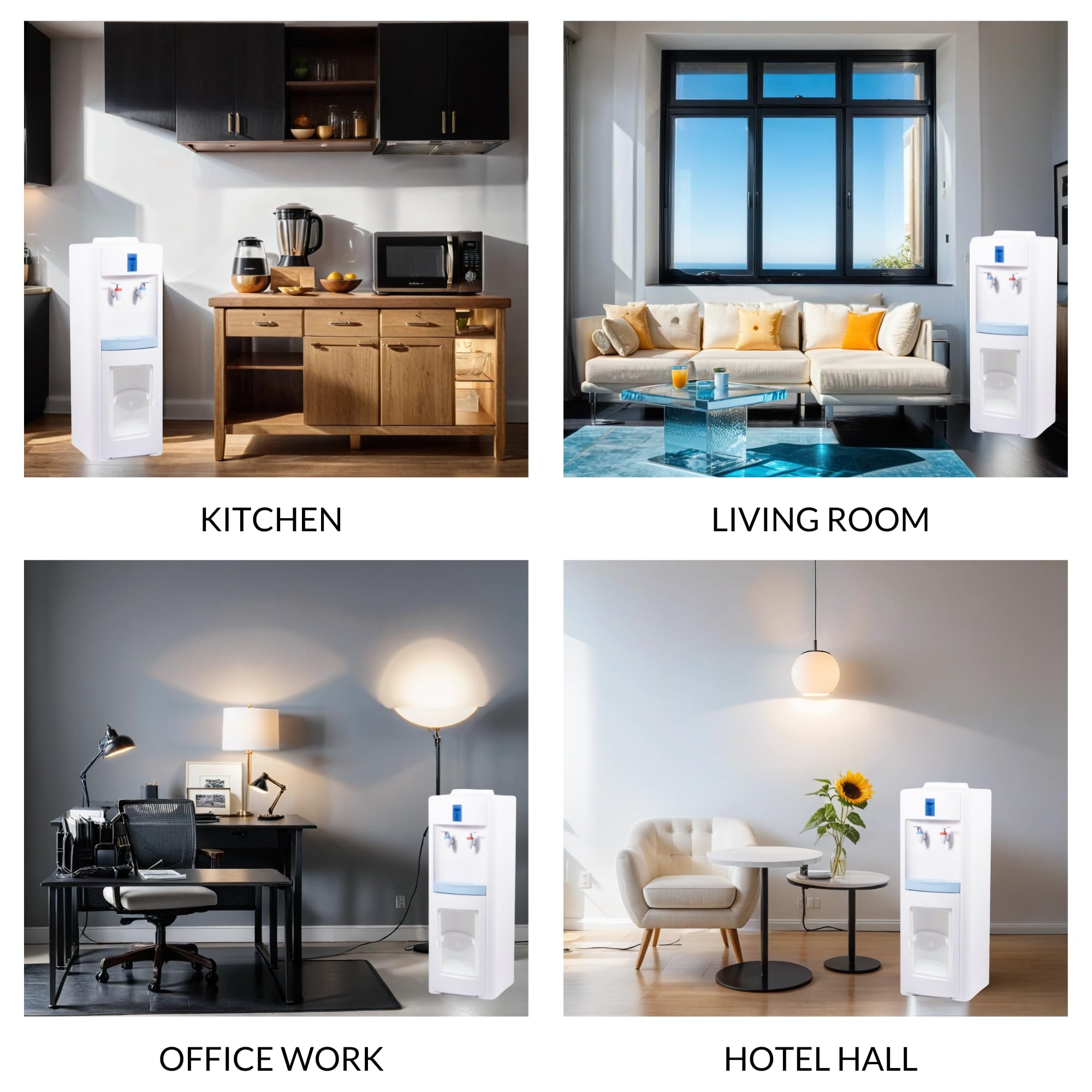 Distributeur d'eau Électrique Froide et Chaude. Fontaine à Eau Silencieuse sur Pied pour Maison, Cuisine, Bureau, Hôtel. (Bouteille d'eau Non Incluse)