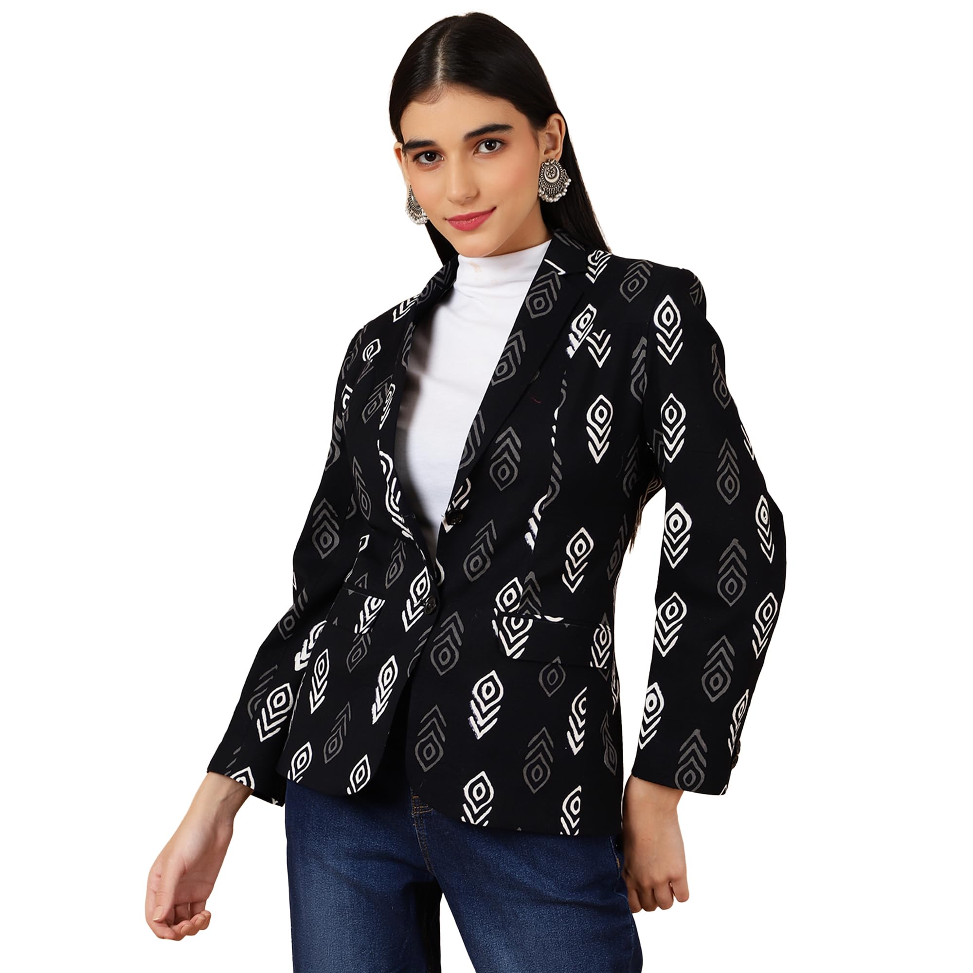 indophilia Women's Indigo Black Cotton Blazer-picture-50