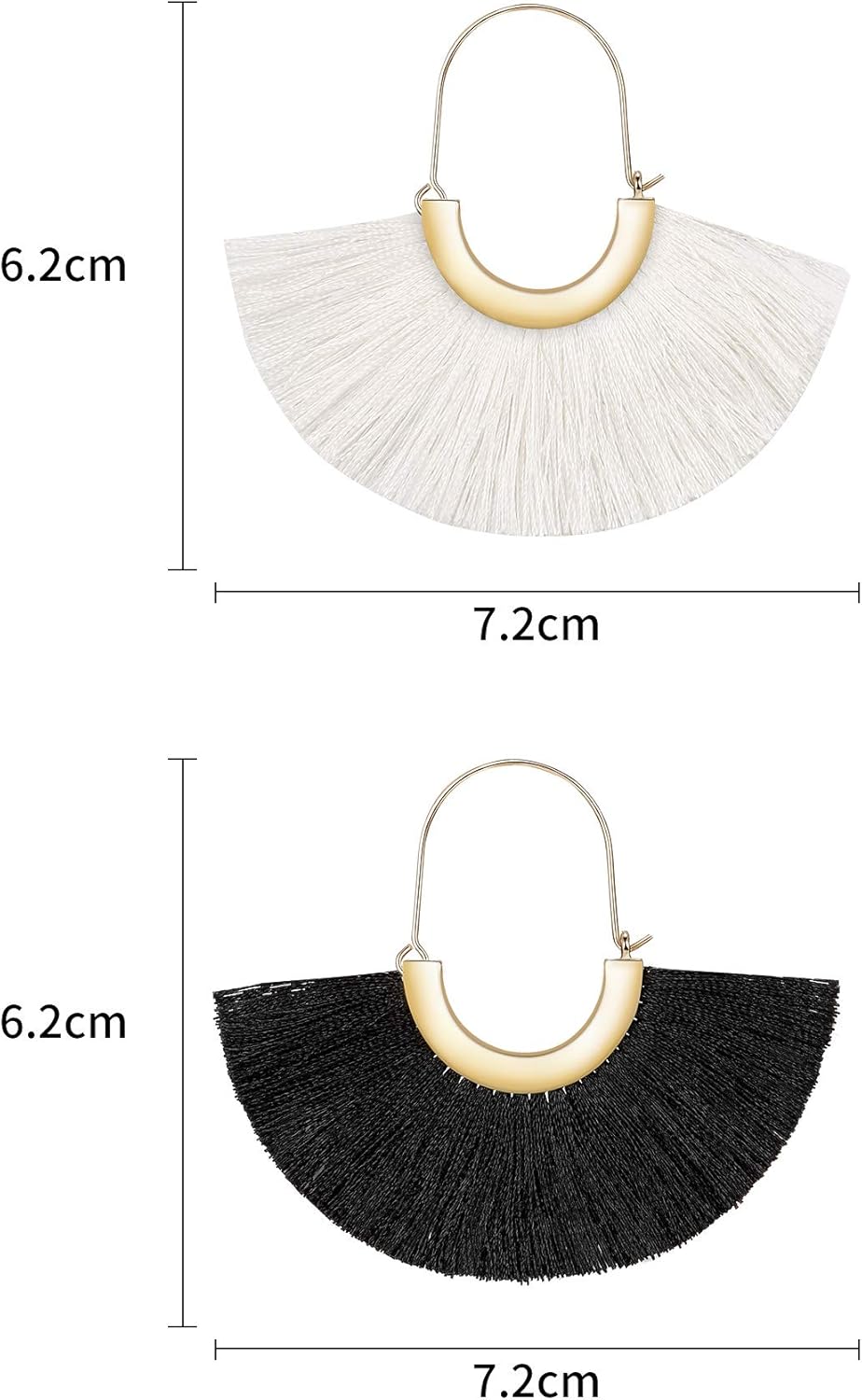 3 Pairs Fan Tassel Earrings for Women Fringe Earrings Semi Circle Fan Silky Threader Dangles Hoops - Image 5