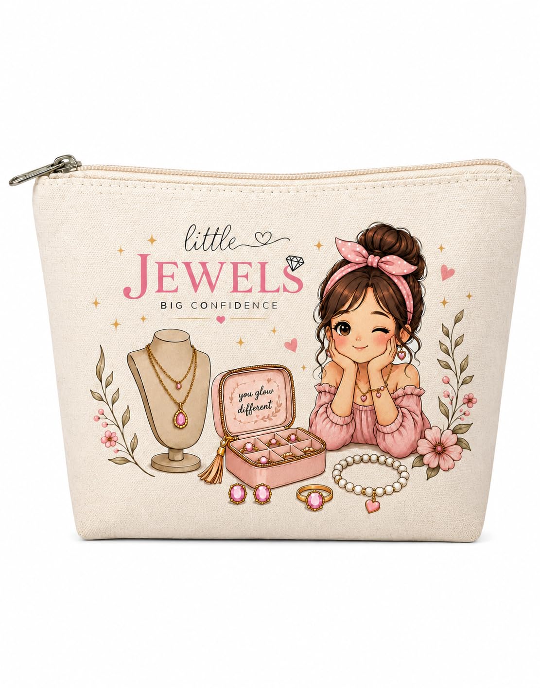 canvas jewellery pouch | printed jewellery storage zipper bag | portable & spacious organizer pouch | perfect for hiking, travel, camping, home (pack of 1)
