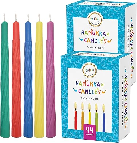 Miniatura 9 de The Dreidel Company Menorah Candles Janukah Candles 44 velas coloridas de Hanukkah para las 8 noches de Janucá paquete individual