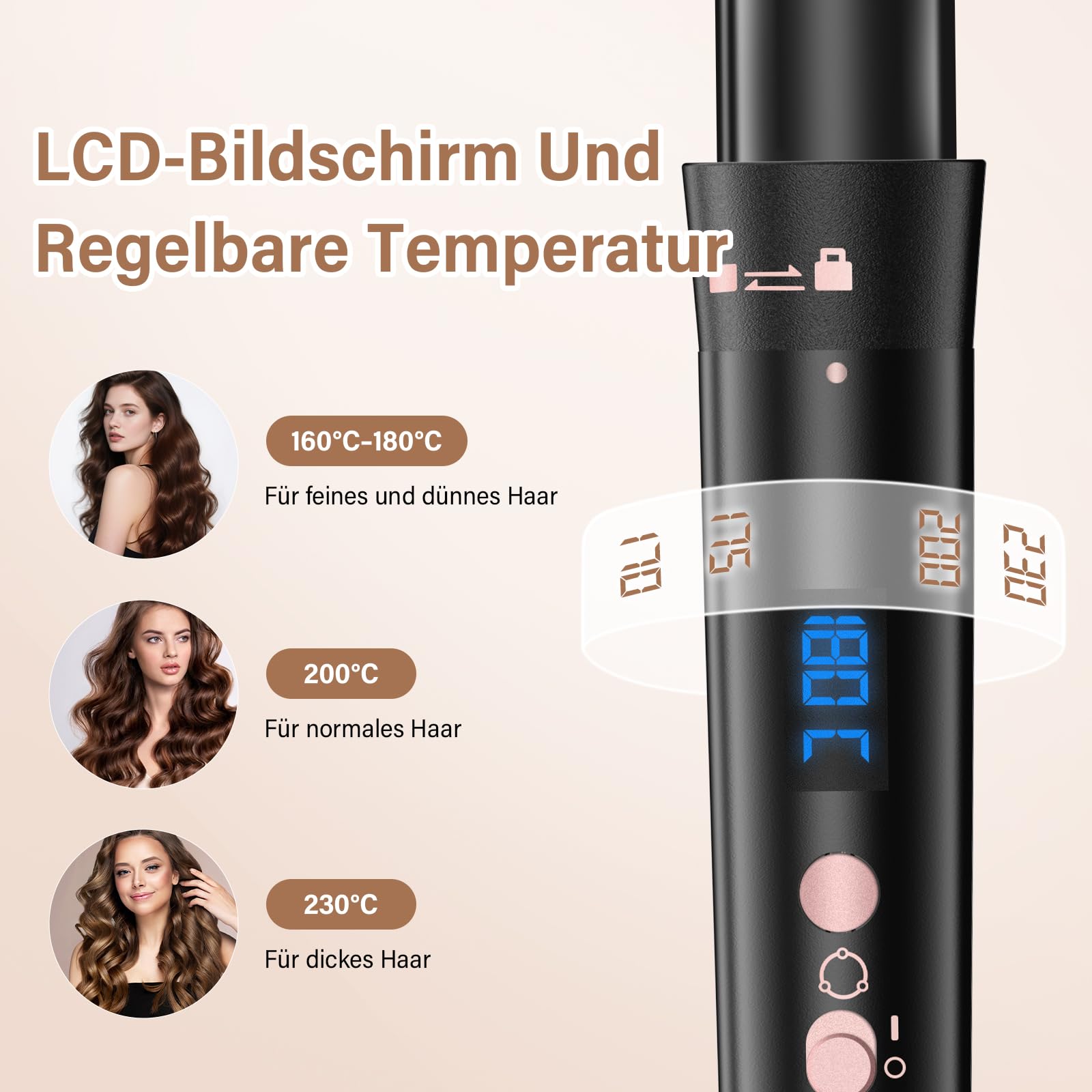 5 in 1 Lockenstab Set, 9-32mm Keramik Lockenstab mit Verschiedenen Aufsätzen für Kleine und Große Locken, Schnellaufheizung, Einstellbare Temperatur, Lockenstäbe Set mit Handschuh Haarspangen