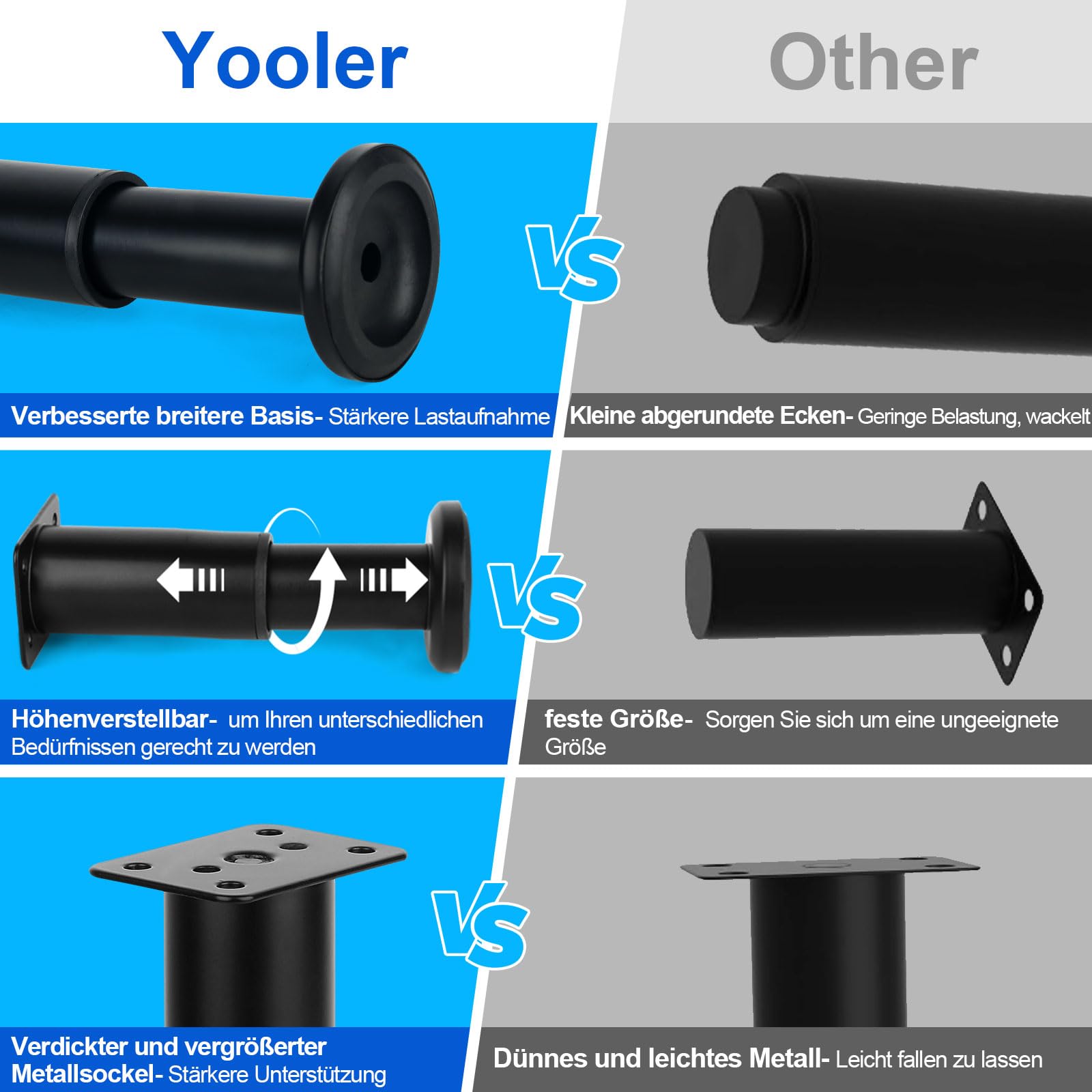 Gambe Per Mobili Regolabili - 4 Pezzi, Altezza 12-18cm, Nero - Per Letti, Tavoli, Armadi - Foto 8