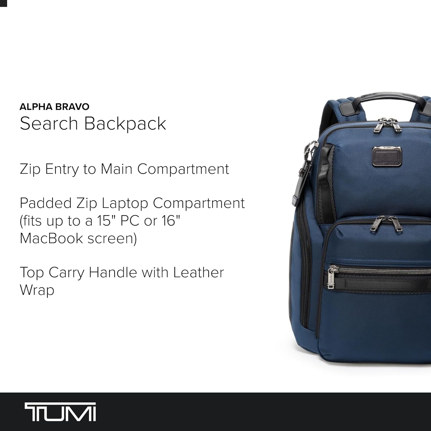 Tumi Mens Search Backpack Navy Coated Canvas One Size