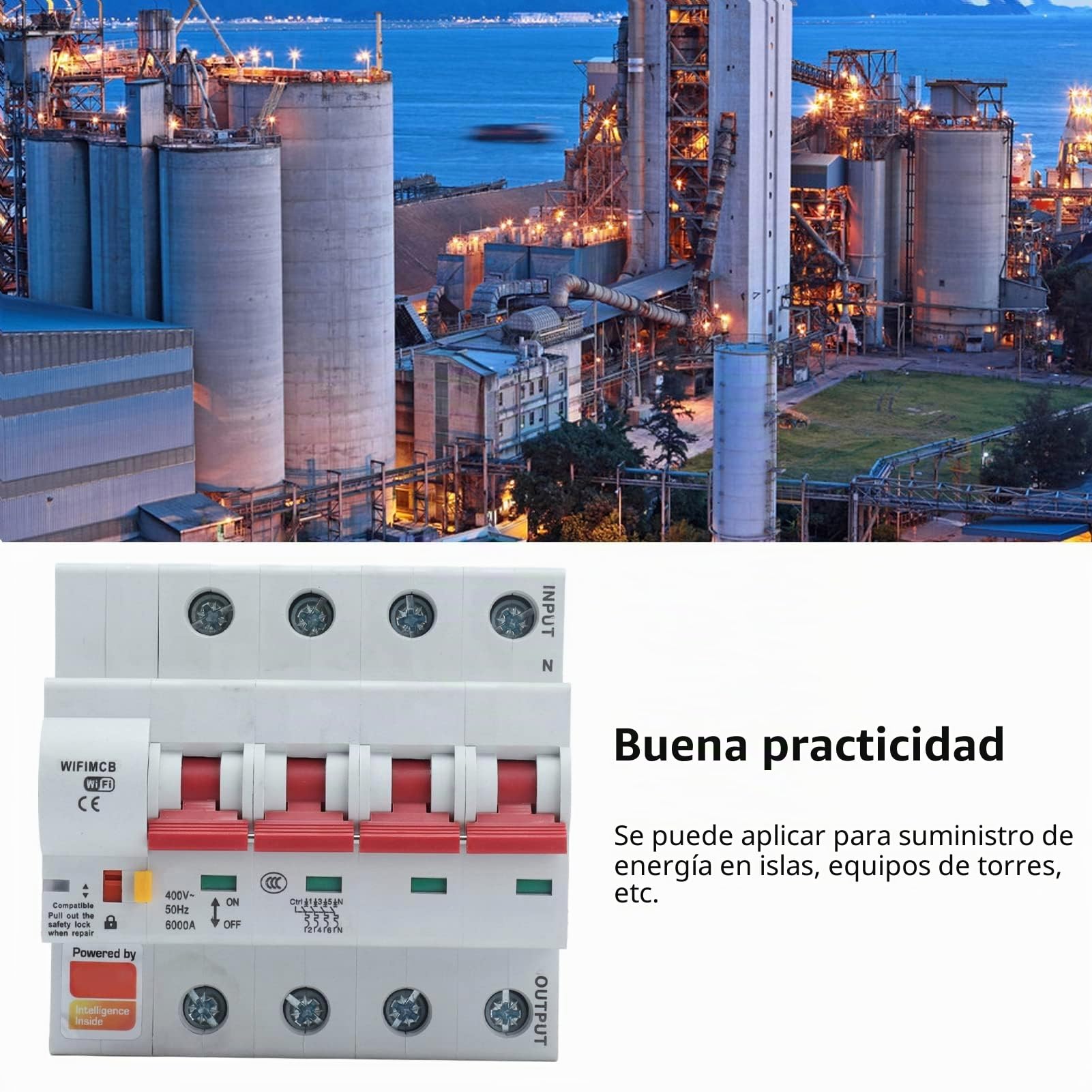 Disyuntor WiFi de 4 Polos Disyuntor de Control Remoto Disyuntor de Carcasa Ignífugo con Bloqueo de Seguridad AC400V((63A))