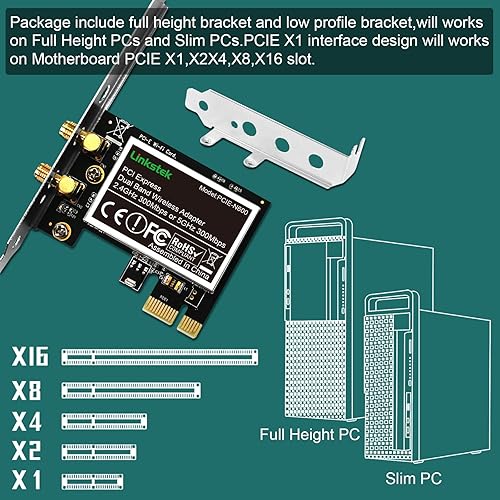 Vista 5 de Adaptador inalámbrico N 600Mbps (2.4GHz 300Mbps y 5GHz 300Mbps) PCIE WiFi, tarjeta WiFi PCIE, QUALCOMM Atheros AR946X Adaptador de red inalámbrica