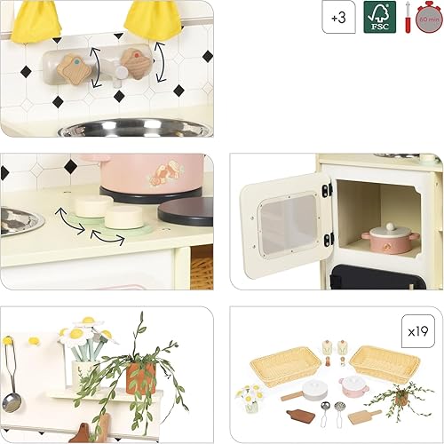 Miniatura 4 de Janod - Cocina grande de madera para niños - Equipada con 2 hornos, fregadero y 16 accesorios incluidos - Botones de sonido giratorios - Juguete de