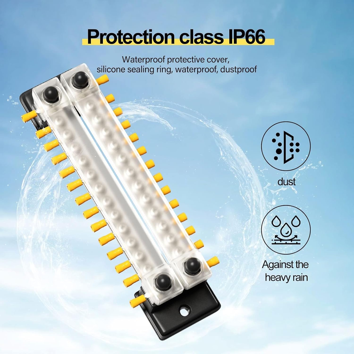 Bus Bar Terminal Block, 24 Terminal Studs Battery Junction Block with Cover, 48V 150a Double Row Power Distribution Block For Boat Yacht RV