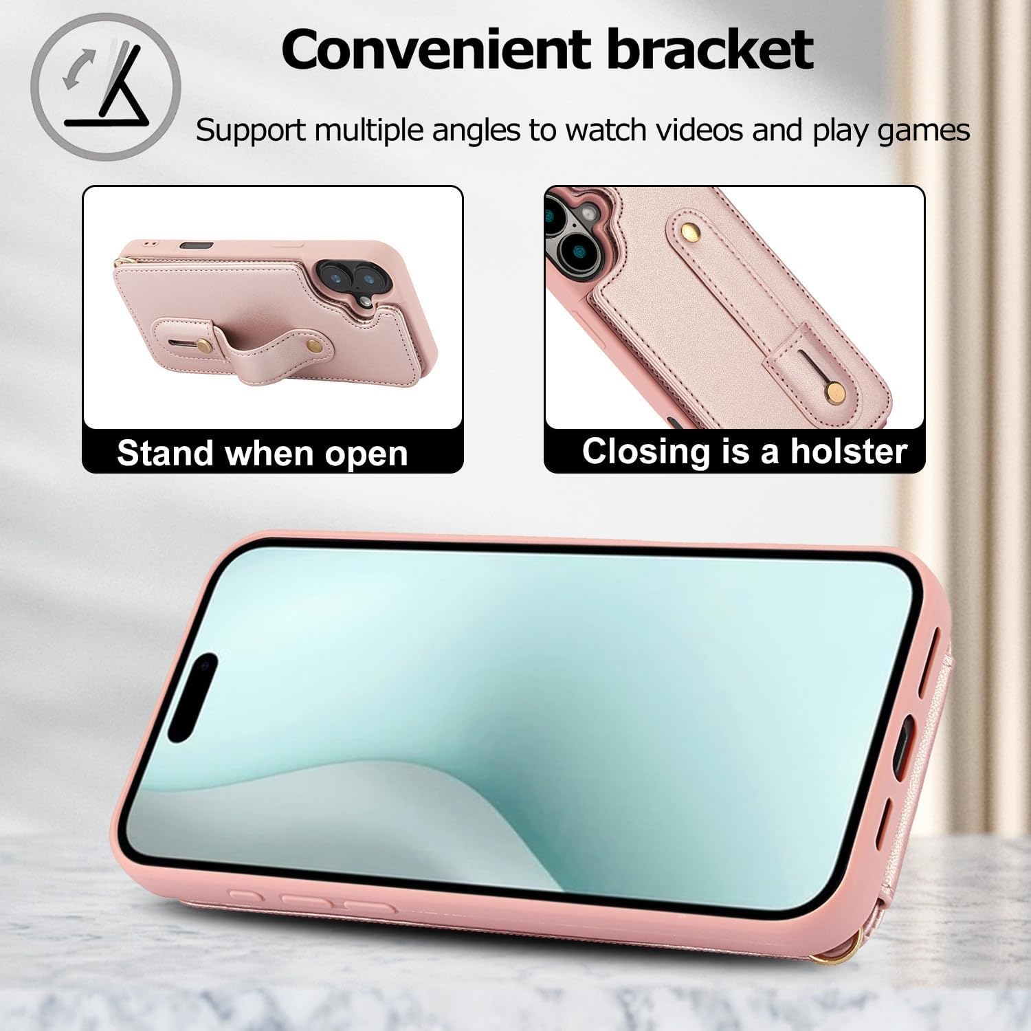 Custodia per iPhone 16 PRO Max/ 16 PRO/ 16 Plus/ 16 Custodia, Cover Supporto Dita, Laccio Collana Tracolla Regolabile Antiurto Sottile Case(Nero,16 PRO)