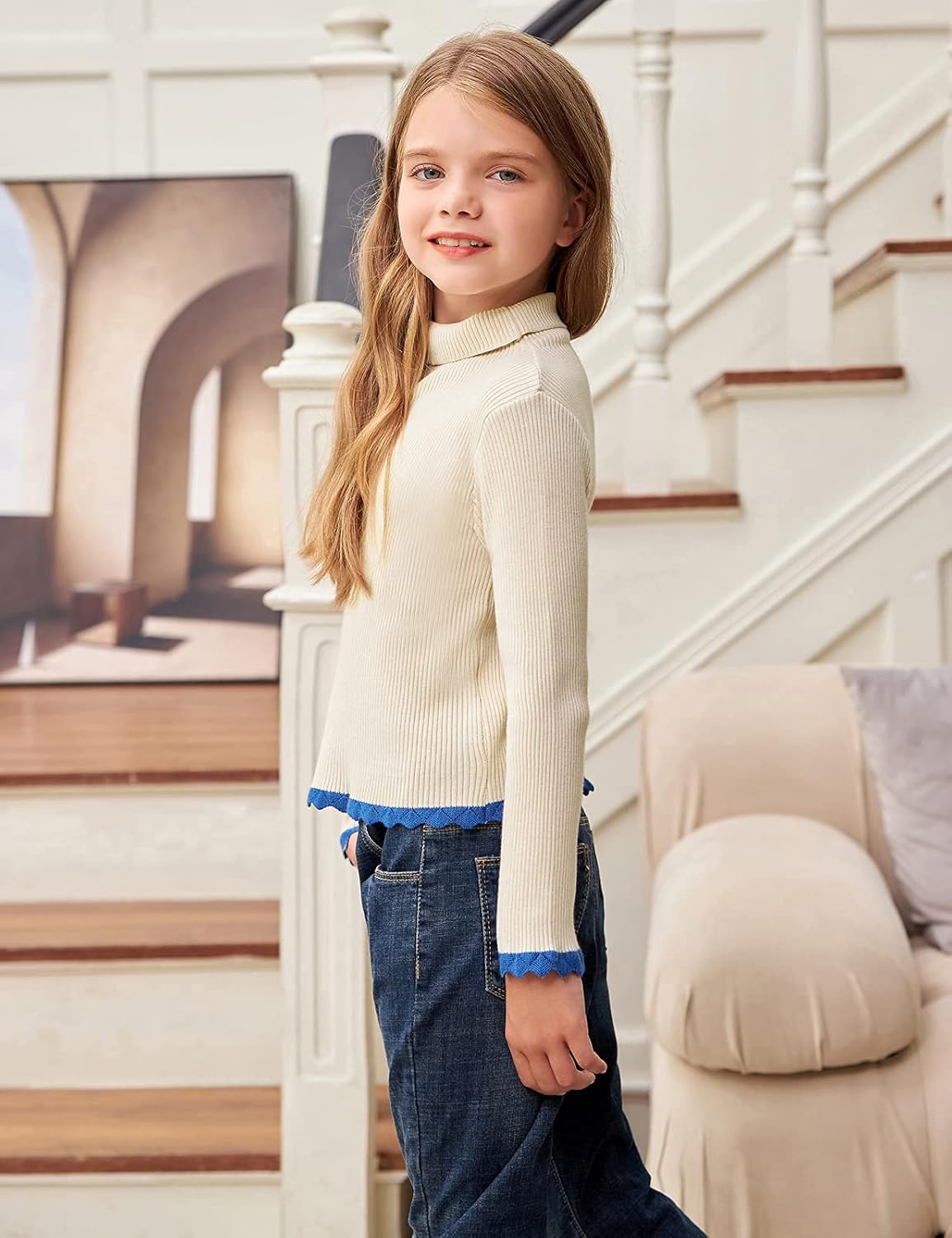 GRACE KARIN Kids Turtleneck Sweater Little Girl Contrast Color Pullover Knitwear: Clothing, Shoes & Jewelry