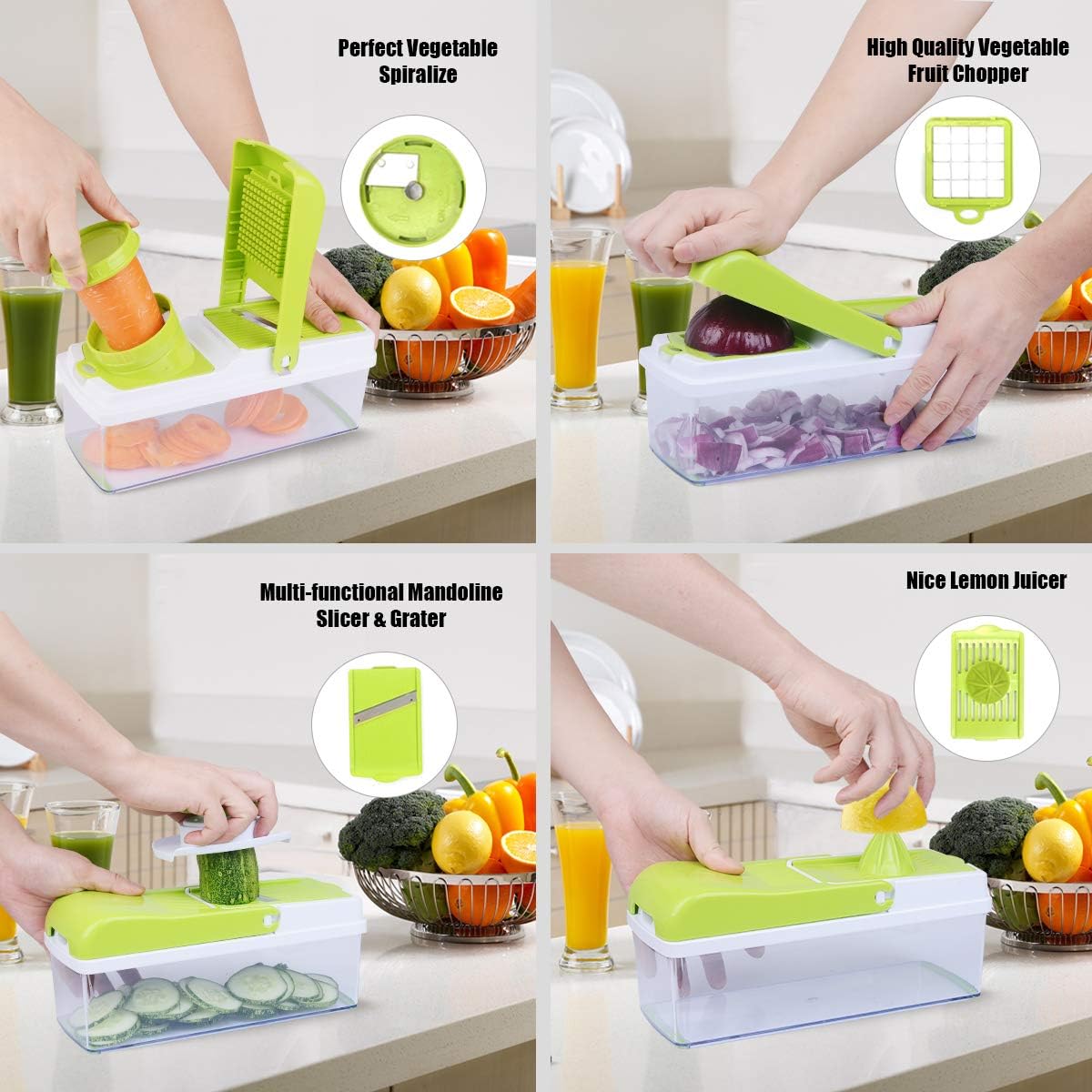 Vegetable Chopper Pro Onion Chopper Dicer Slicer Cutter Manual - Vegetable Spiralizer Mandoline Slicer Food Veggie Kitchen Fruit Chopper Heavy Duty