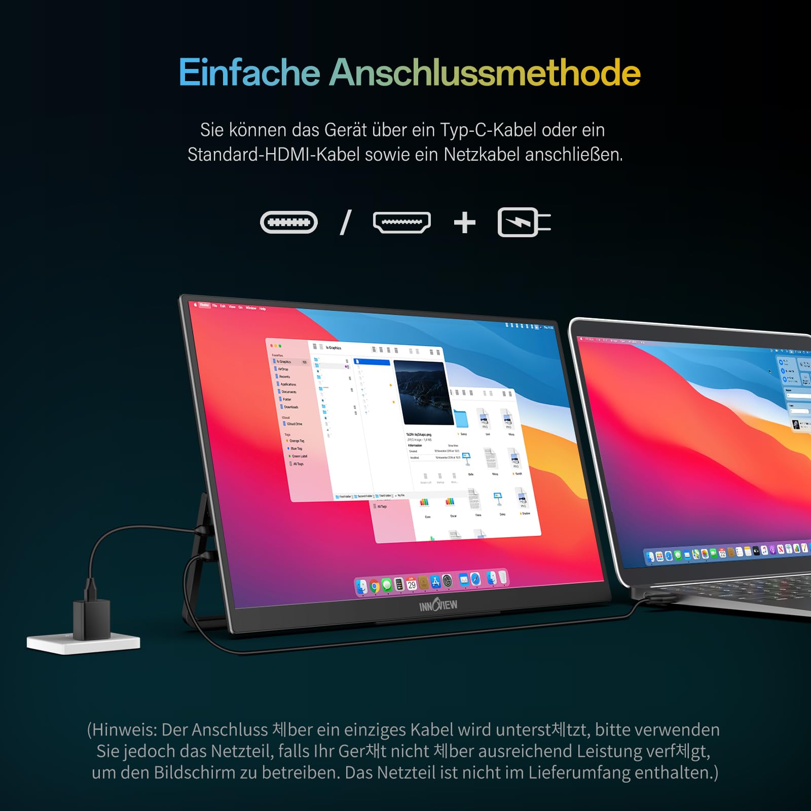 InnoView Monitor portatile da 16", 144 Hz, FHD 1200P, secondo schermo mobile per laptop, MacBook, PS5, Xbox, con custodia, alimentatore di rete non incluso