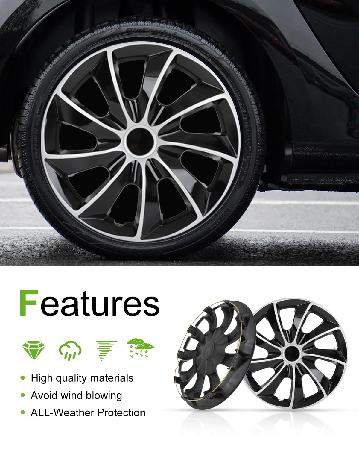 SCITOO Snap On Hubcap Rim 15 inch Auto Tire Replacement Exterior Cap OEM Steel Wheel Hubcaps Wheel Cover