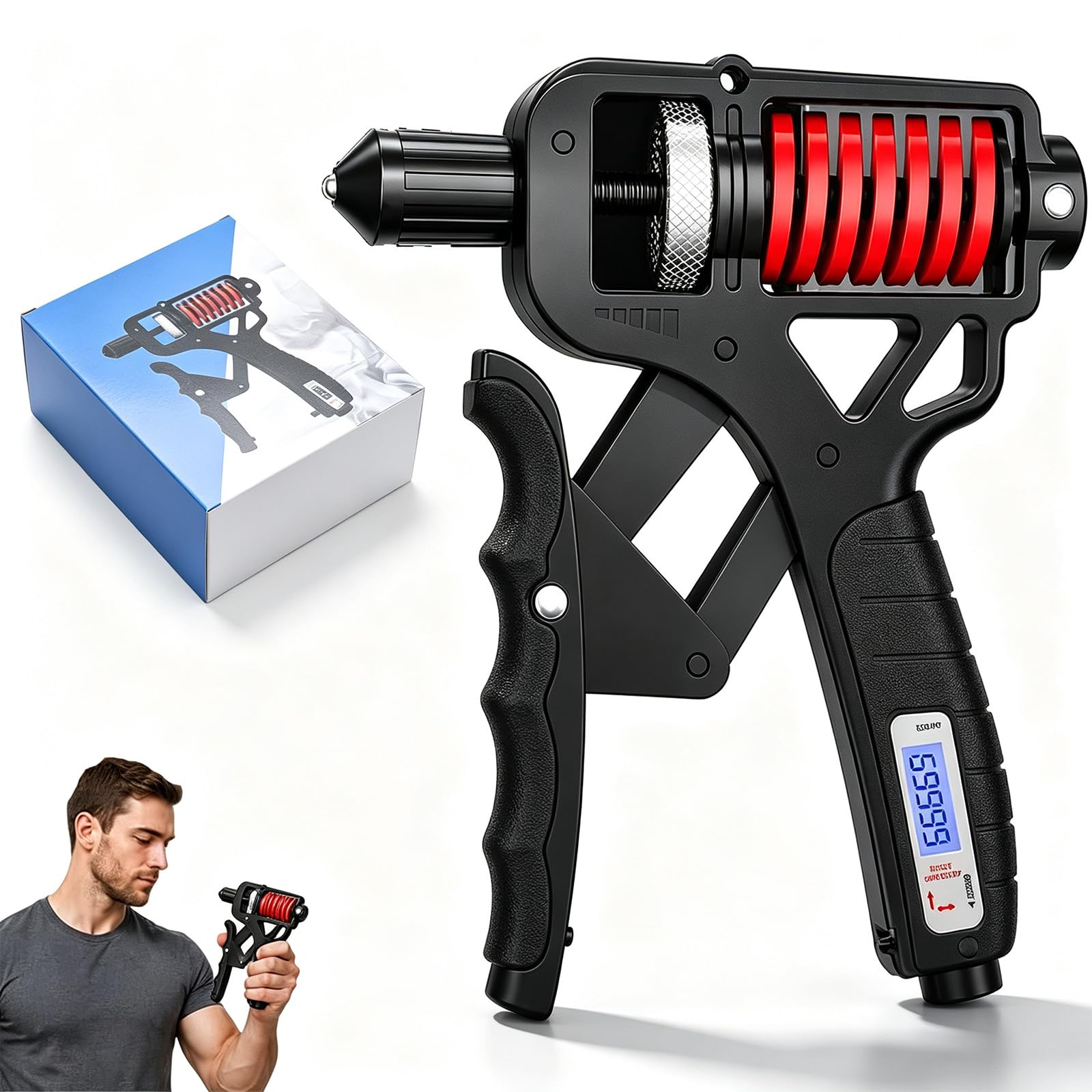 Adjustable Resistance Hand Grip Strengthener, Forearm Grips Strength Trainer, Non-Slip with Digital Counter, 10-360 Pounds, for Muscle Building, Hand Treatment and Strength Recovery (Electronic Black)