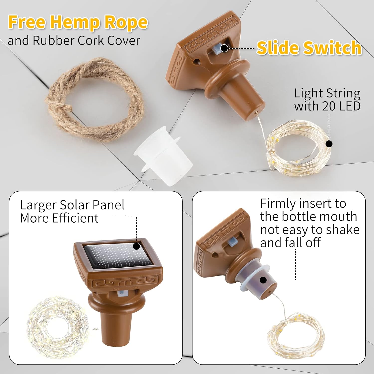 Tuanse 18 Pcs Solar Bottle Lights, 20 LEDs Waterproof Copper Lights, Outdoor Solar Fairy for Bottles for Wedding, Holiday, Garden, Patio Decor