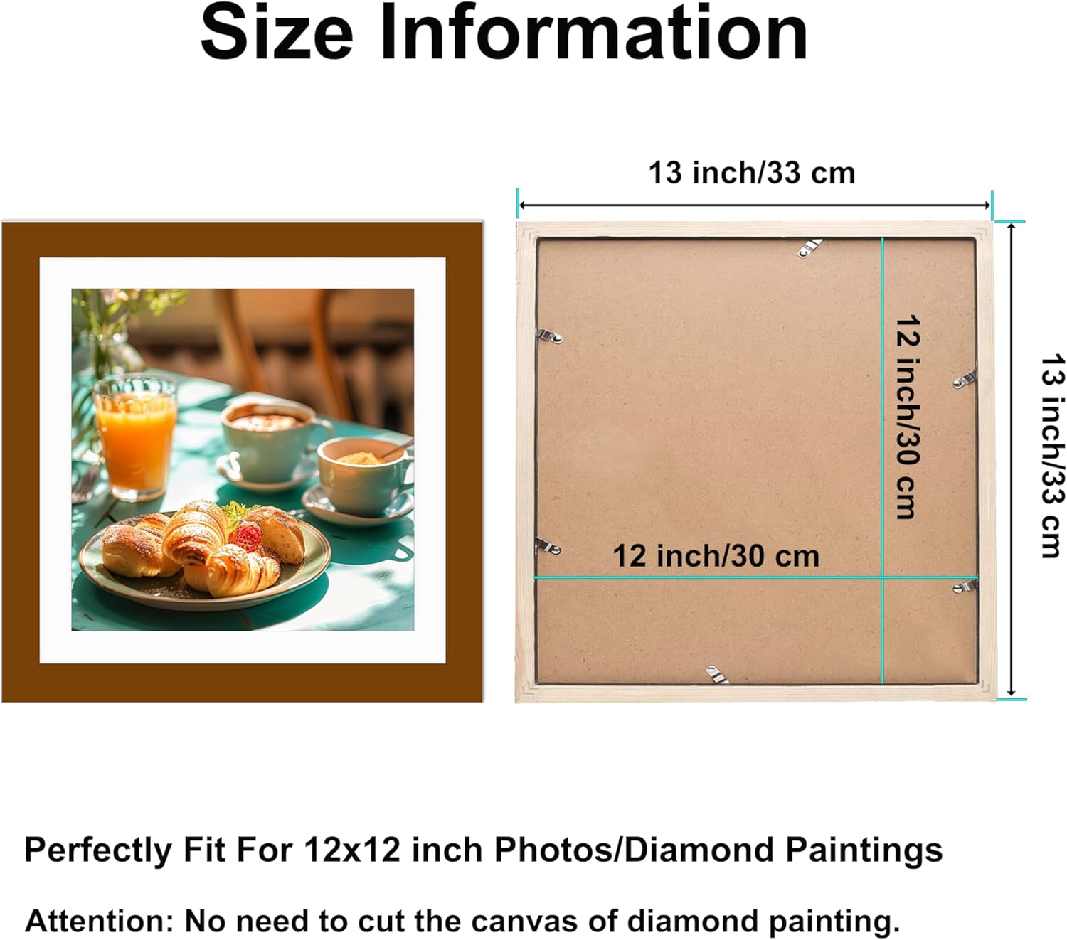 Betionol Diamond Painting Frames 2 Pack, Display 12x12in/30x30cm Diamond Painting Pictures or Photos, Brown Natural Solid Wood Picture Frame with Acrylic Protection Glass, Back Mat And Hanging Kit