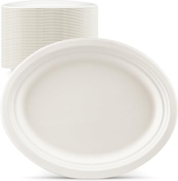 Mat Board Center, 12.5x10 Inch, 500-Count, Compostable Plates, Natural Bagasse Sugarcane Fiber, Everyday Tableware - Disposable - Oval Shape - Microwave-Safe - Gluten-Free - Eco-Friendly