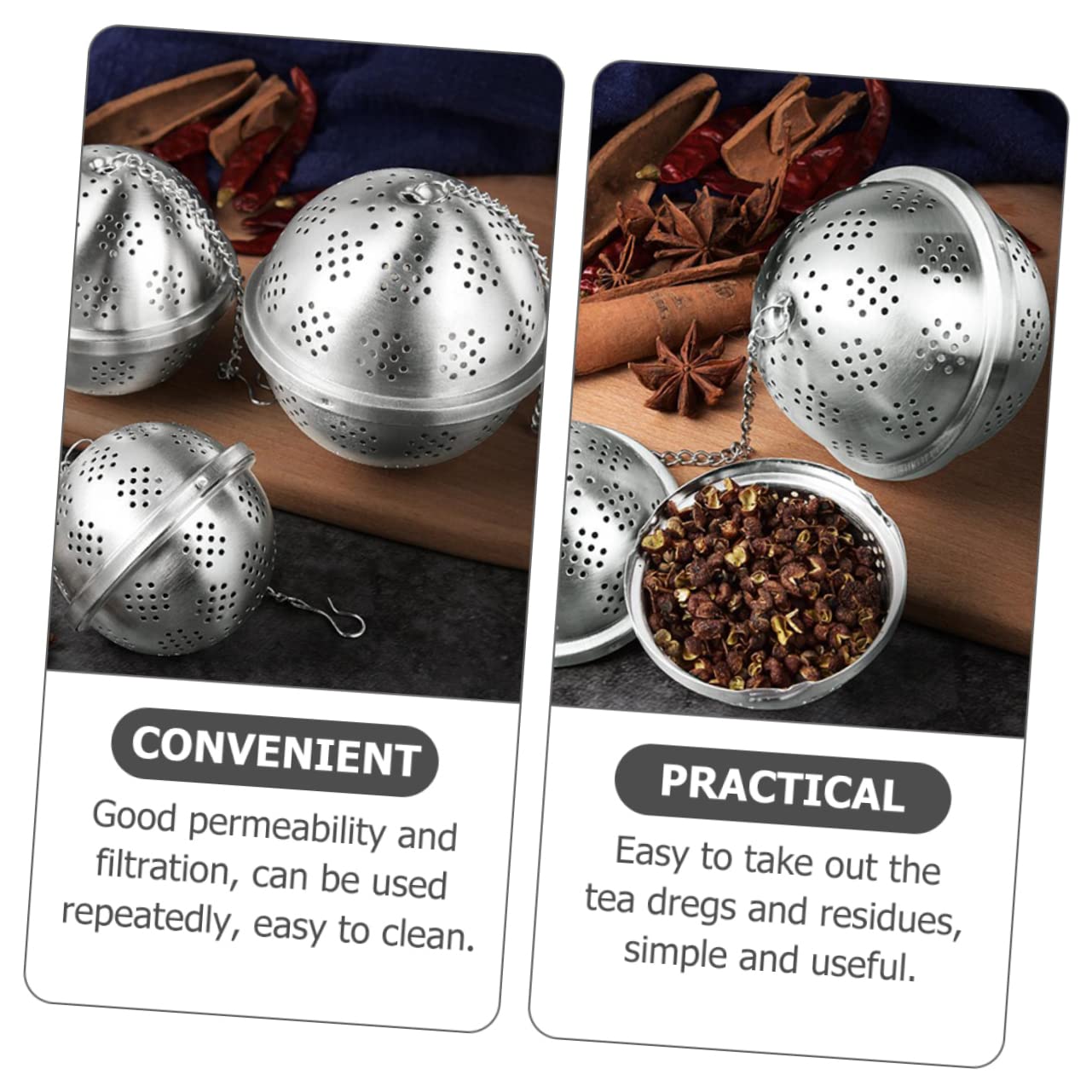 PRETYZOOM Stainless Steel Tea Strainer Mesh Infuser Ball for Loose Tea Extended Chain
