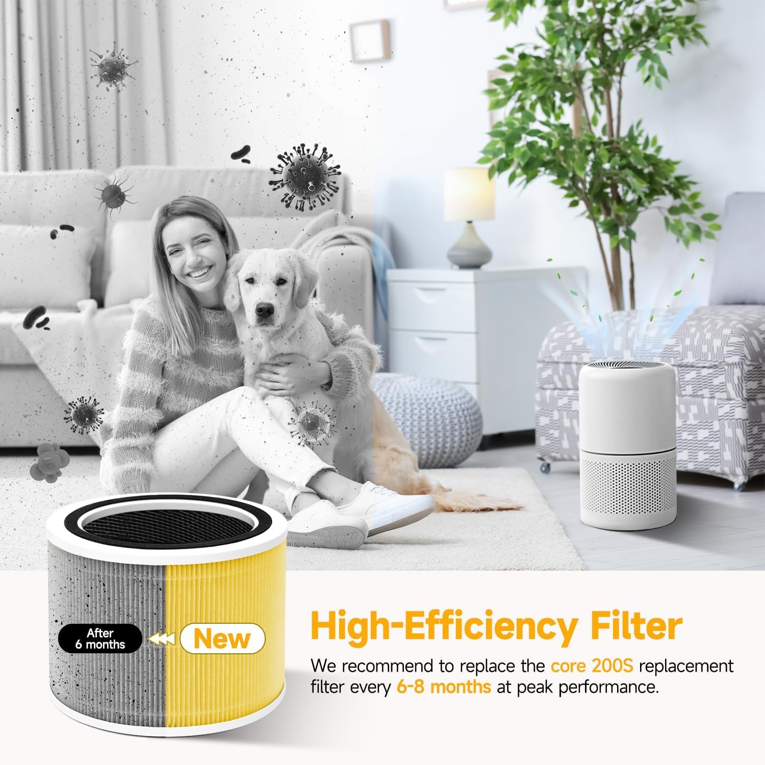 Confezione da 2 filtri di ricambio per purificatore d'aria Levoit Core 200S, 3 in 1 True H13 HEPA a carboni attivi, filtraggio a 3 stadi, pre-filtro ad alta efficienza, nucleo di ricambio 200S-RF