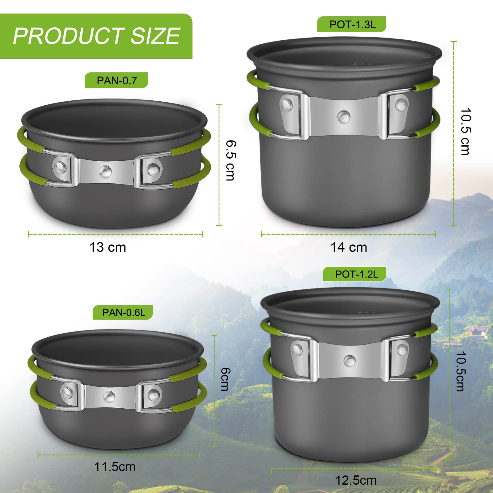 AUTOPkio Camping Kochgeschirr Set für 1-2 Personen, Outdoor Faltbare Camping Topf mit Gaskocher Picknick Geschirr Kit Leicht Aluminium Kochset für BBQ, Wandern, Kochen, Flüssiggas