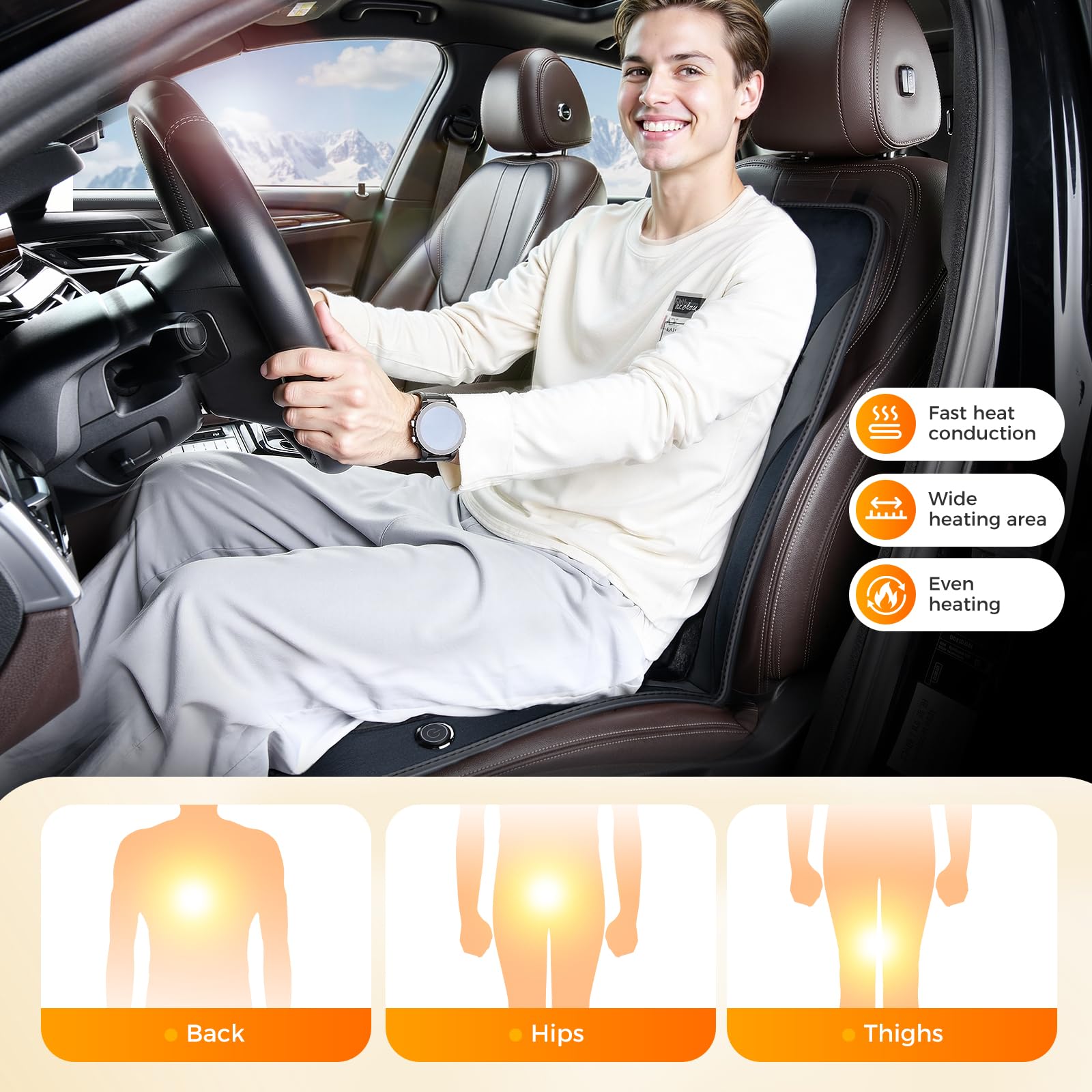 Coverado Winter Car Seat Cushion Comfort Fuzzy Leather Car Seat Protectors No Slip Front Seat Cover Universal Fit — view 7