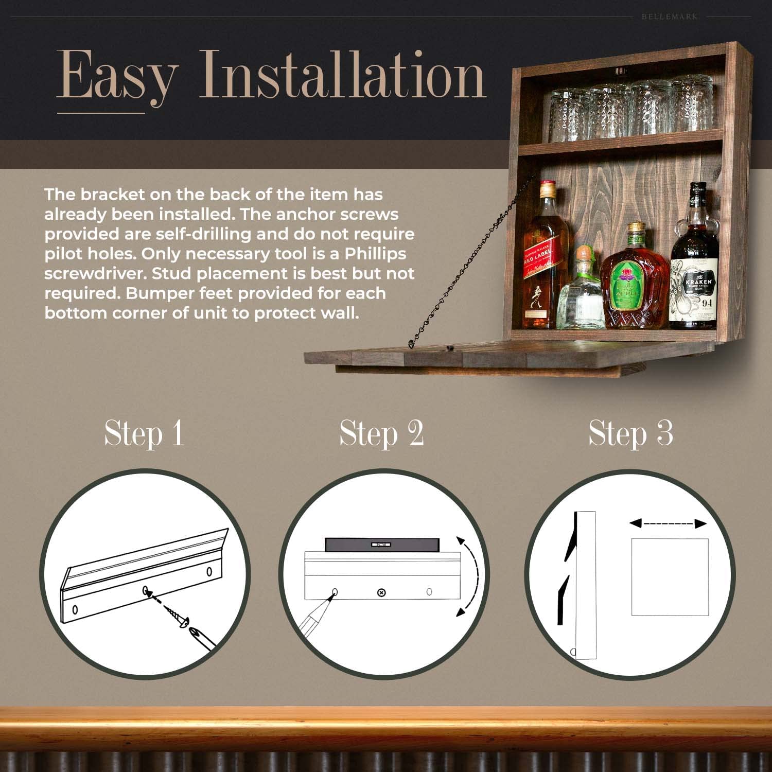 Wall Mounted Liquor Hanging Mini Bar with Fold Down