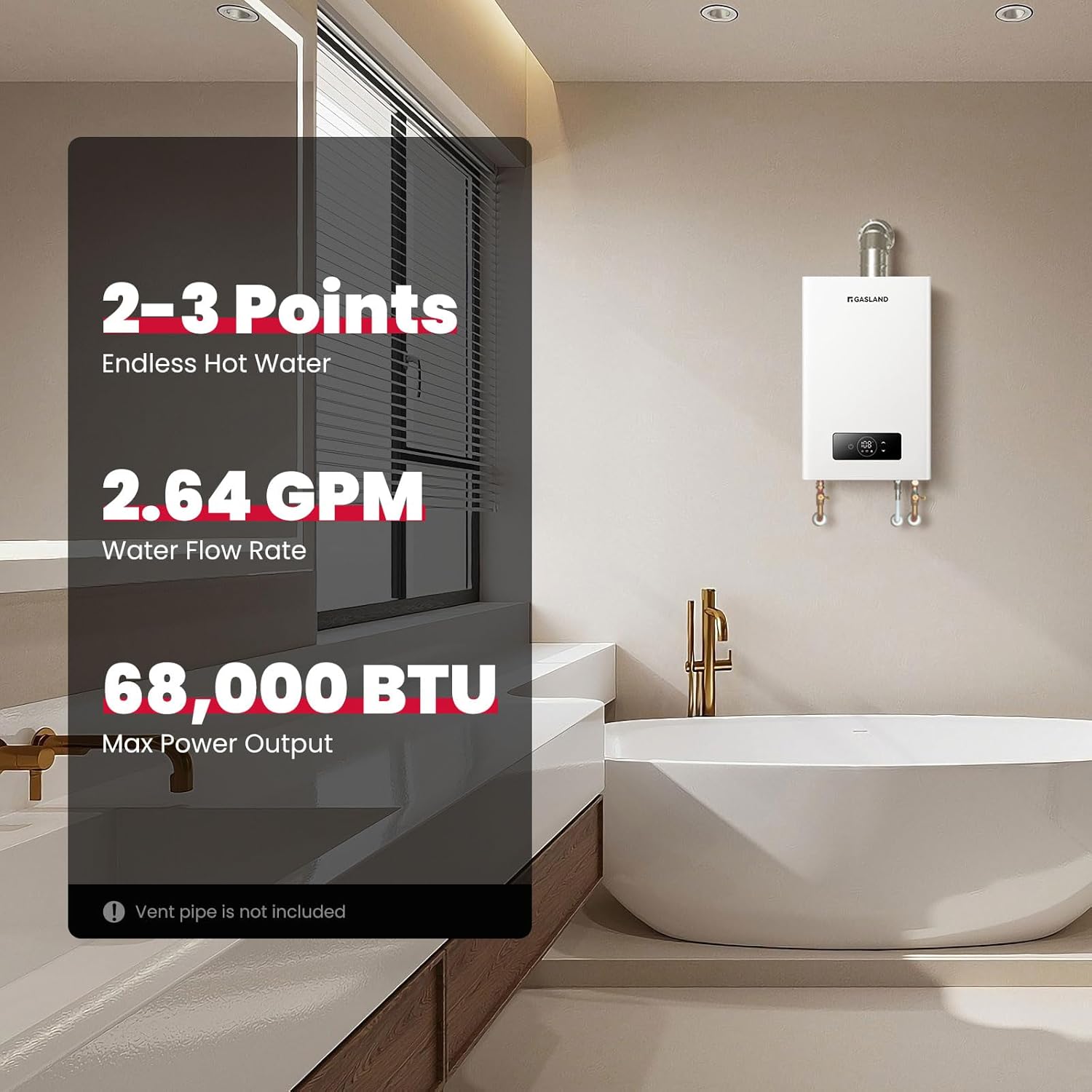 GASLAND Under Cabinet 36 Inch Range Hood UC36BSM + 2.64 GPM 68000 BTU Naturall Gas Tankless Water Heater CS264NG