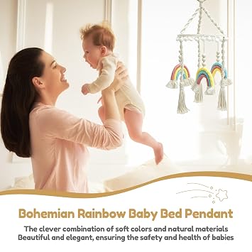 Baby Crib Mobile, Nursery Mobile with Wood Frame, Unique and Charming Baby Nursery Hanging Decor for Home Playroom Bedroom (Yellow)