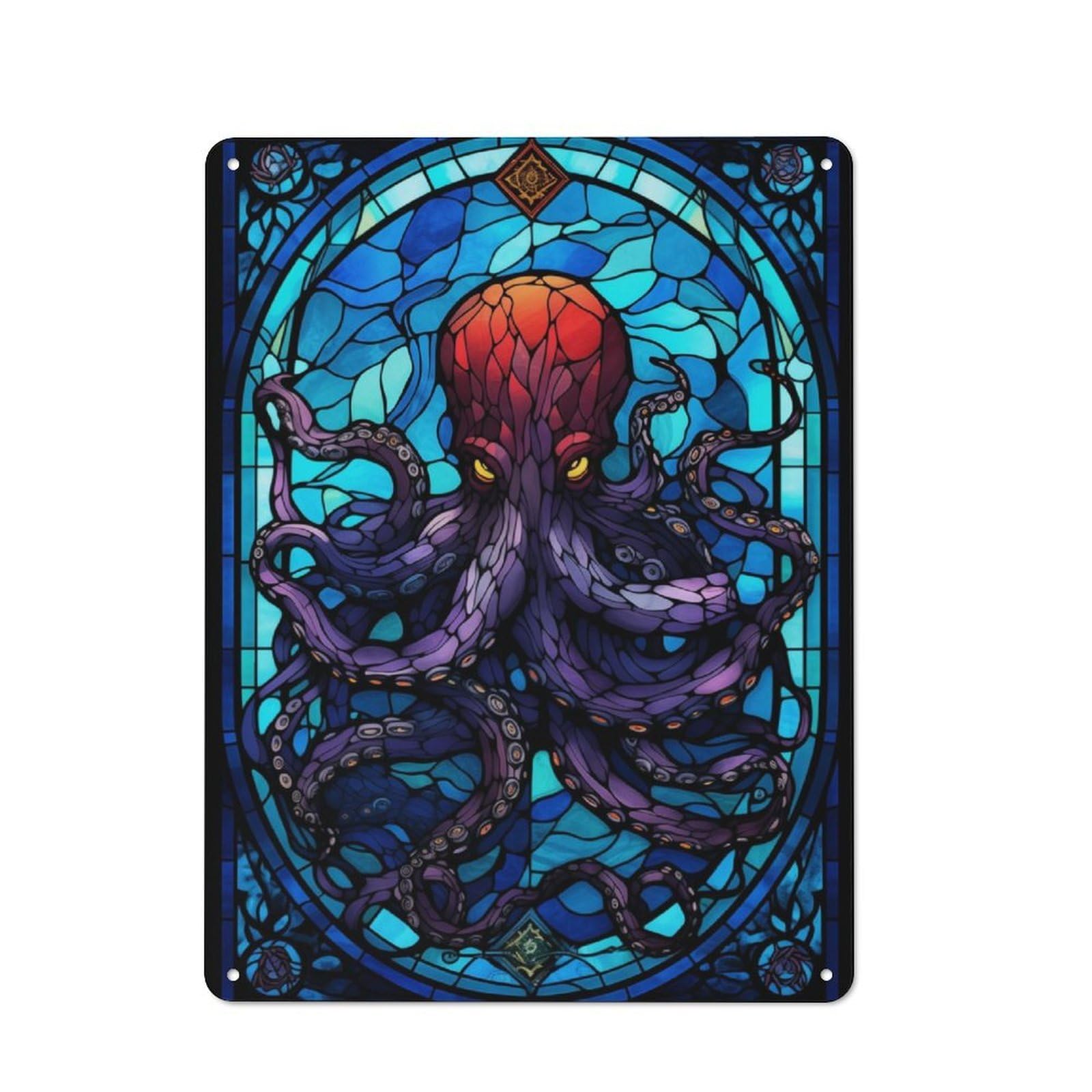 Junmoney Octopus Stained Glass Art Retro Metal Plaque 40X30cm For Bar Or Restaurant, Suited To Restaurant Interior Fans