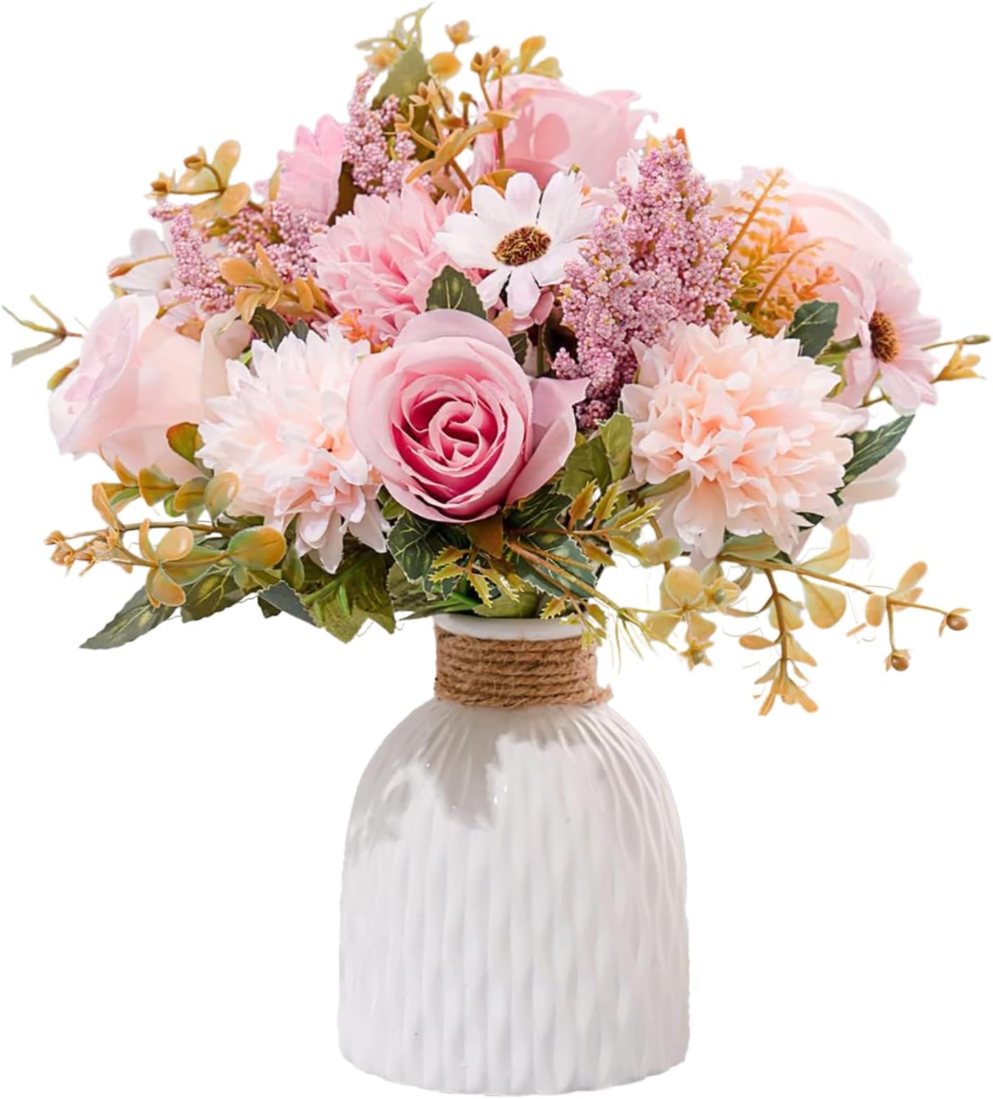 Fake Flowers in Vase, Artificial Pink Flowers in Vase for Decoration Faux Flowers Fake Floral for Home Decor Indoor Dining Table Centerpiece (Pink)