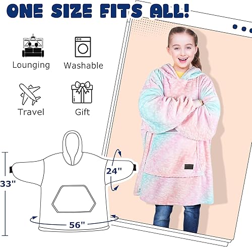 Miniatura 7 de Catalonia Rainbow Cat Oversized Blanket Hoodie Sweatshirt for Kids, Wearable Fleece Pullover with Large Front Pocket, Teen Boys Girls Gift