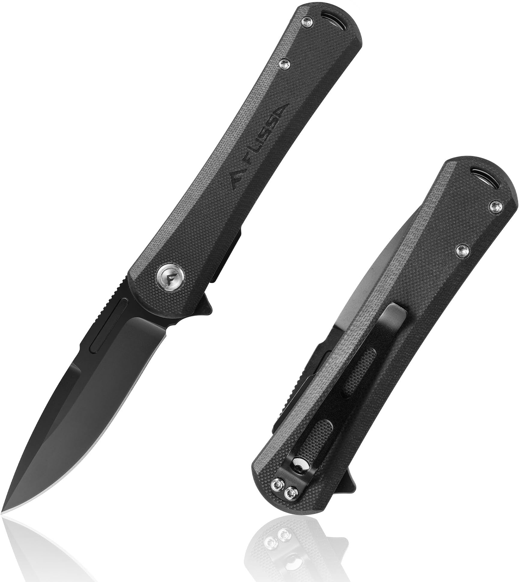 FLISSA Folding Pocket Knife, 4.5" G10 Handle EDC Knife with D2 Steel Blade, Liner lock and Pocket Clip, Tactical Knives for Men Women, Uesd for Outdoor, Survival, Hunting and Camping (Black)