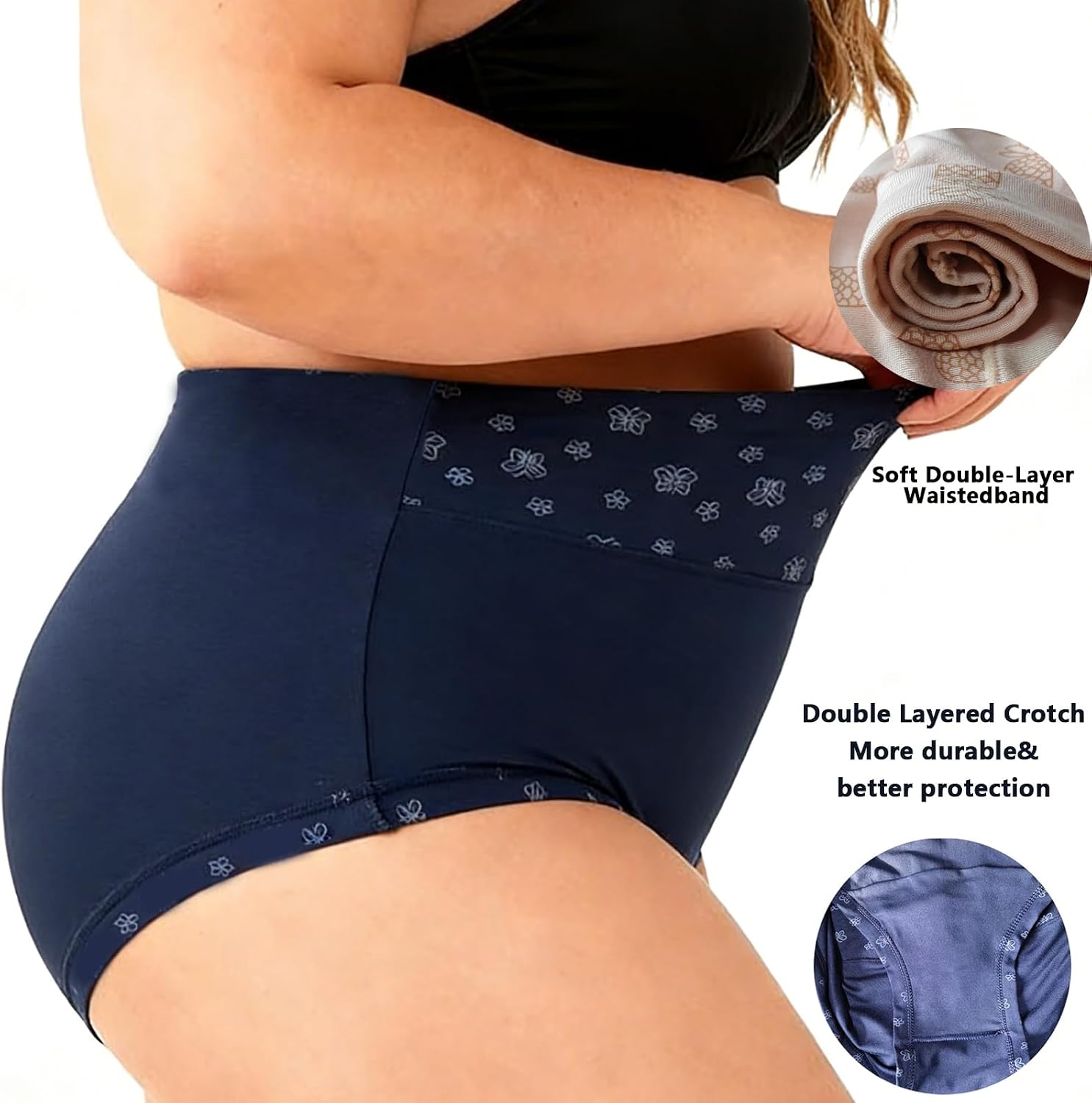 Women's Underwear Briefs Plus Size XL-5XL Panties High Waist Floral Ladies Pantys 5-Pack