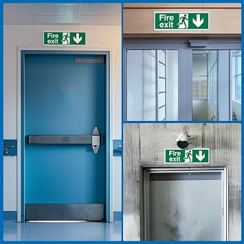 Fire Exit Sign Down Arrow - 4 Pack, 300x100mm Self-Adhesive Vinyl