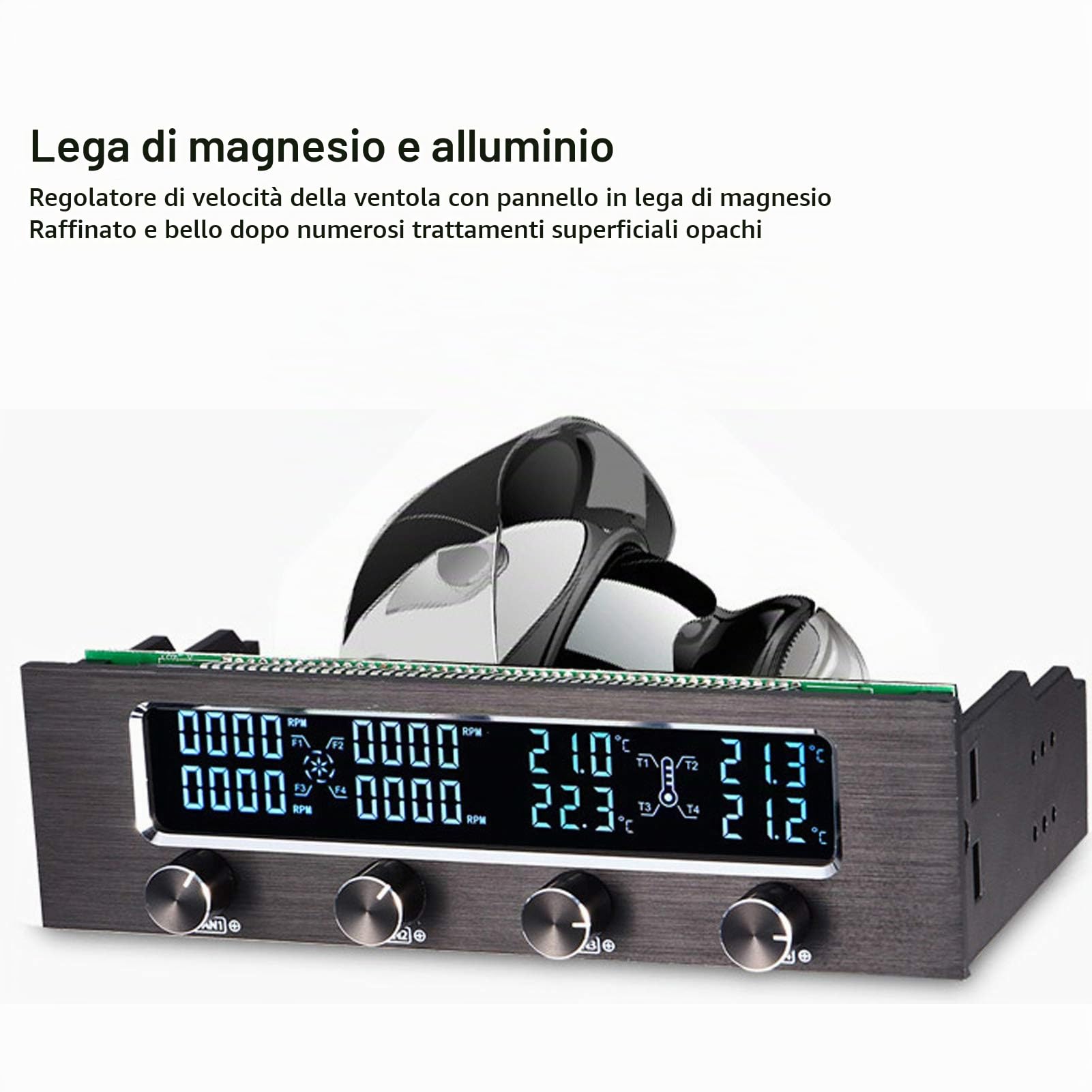 Controller Ventola per Computer a 4 Ventole, STW 6041 Sensore di Temperatura CPU a 4 Canali Controller Ventola di Raffreddamento per PC Pannello Frontale Data Ora Temperatura Display LCD per Ventola C