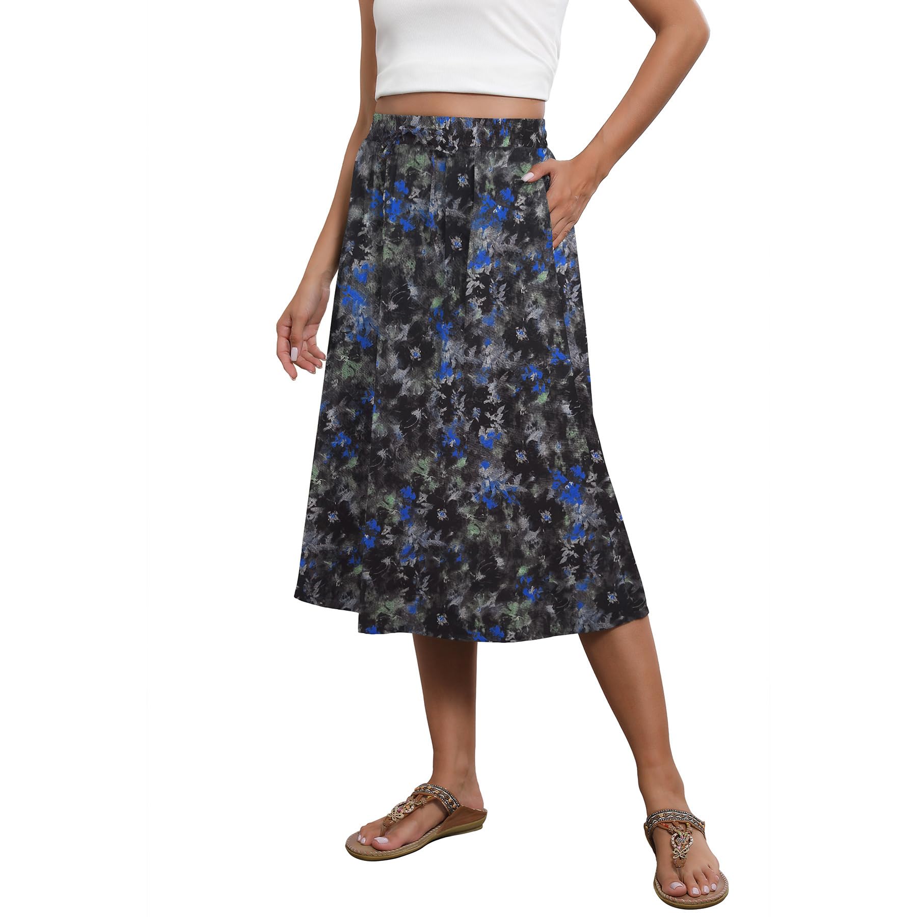 Witsmile Flowy Skirt Elastic High Waist A-Line Skirt with Pockets Bohemia Cover-up for Women 2026 Trendy(S-2XL)