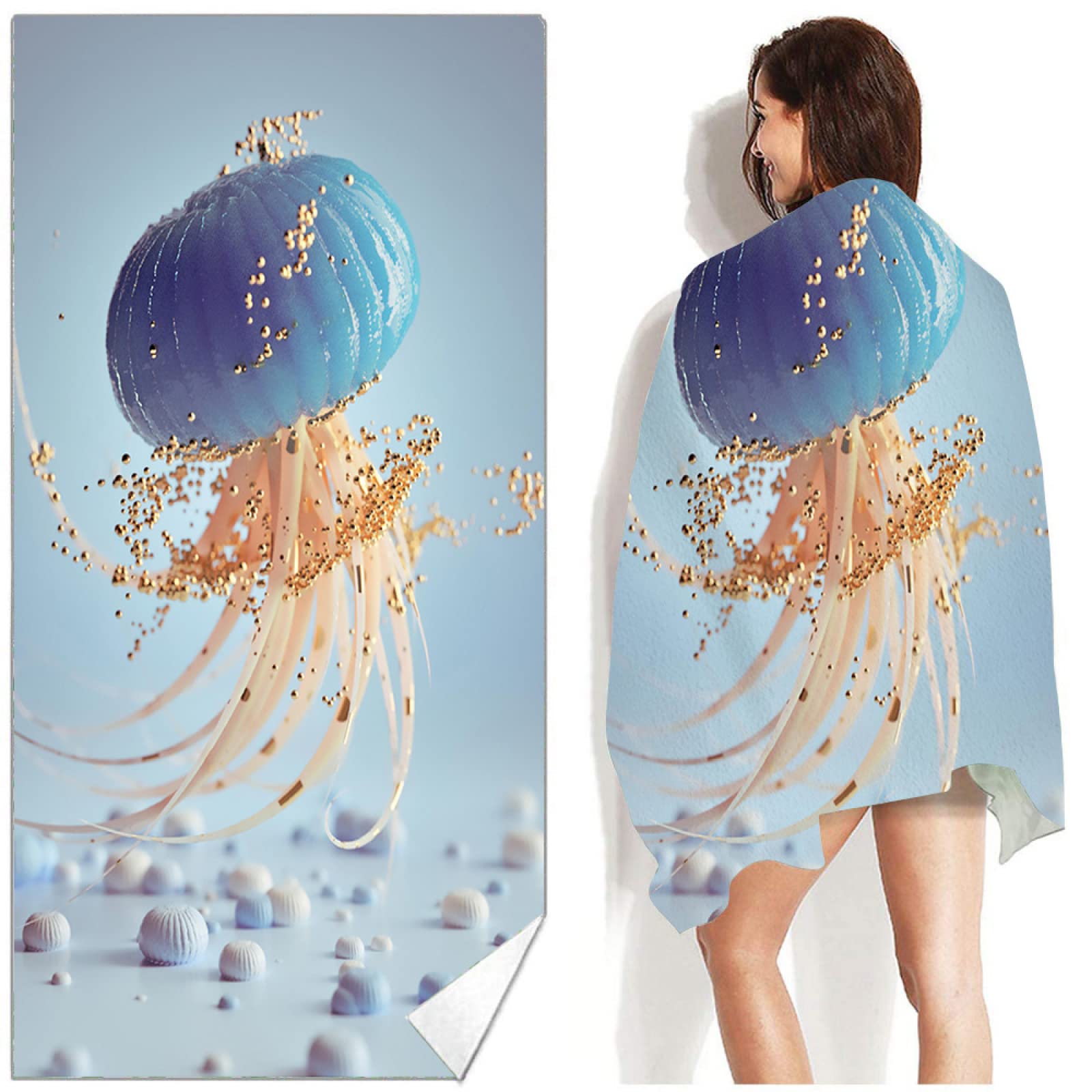 Ręcznik plażowy 100 x 200 cm ośmiornica ręcznik z mikrofibry dla dorosłych kobiet mężczyzn, ręcznik na siłownię do podróży, pływania, na kemping, ręczniki plażowe, szybkoschnące i nie zawierają