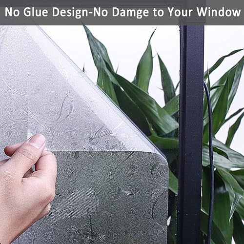 Miniatura 4 de Película de privacidad para ventana, de vidrio esmerilado, no adhesiva, película de privacidad extraíble decorativa para puerta de baño (23.6 x 78.7