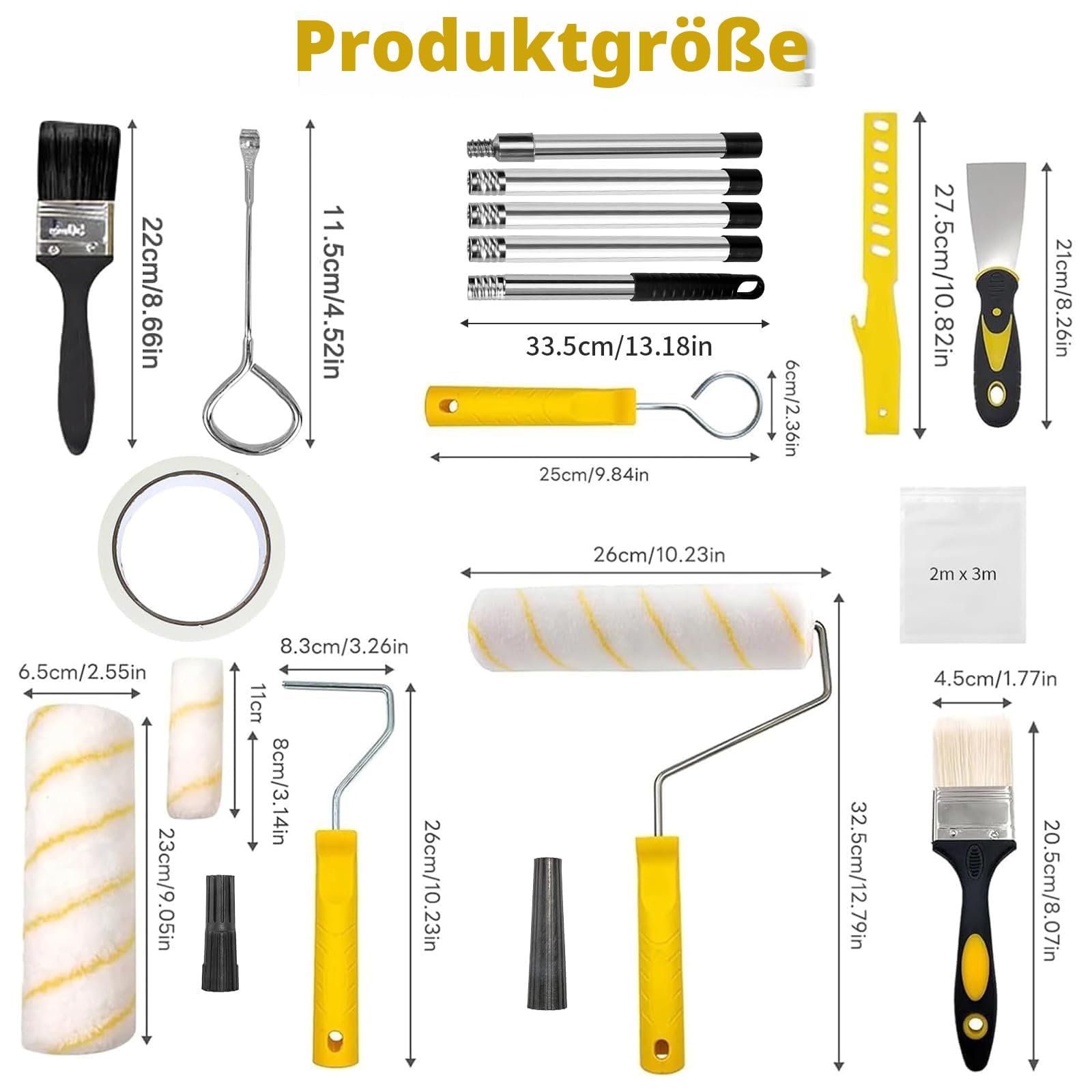 Farbwannen-Set, 17-teilig, Farbroller-Set, Farbroller 9 Zoll, kleine Farbrolle, Farbrollenwanne, 4-Zoll-Farbrolle, Farbroller-Set, Farbset für Hausanstrich, Farbrollerhüllen