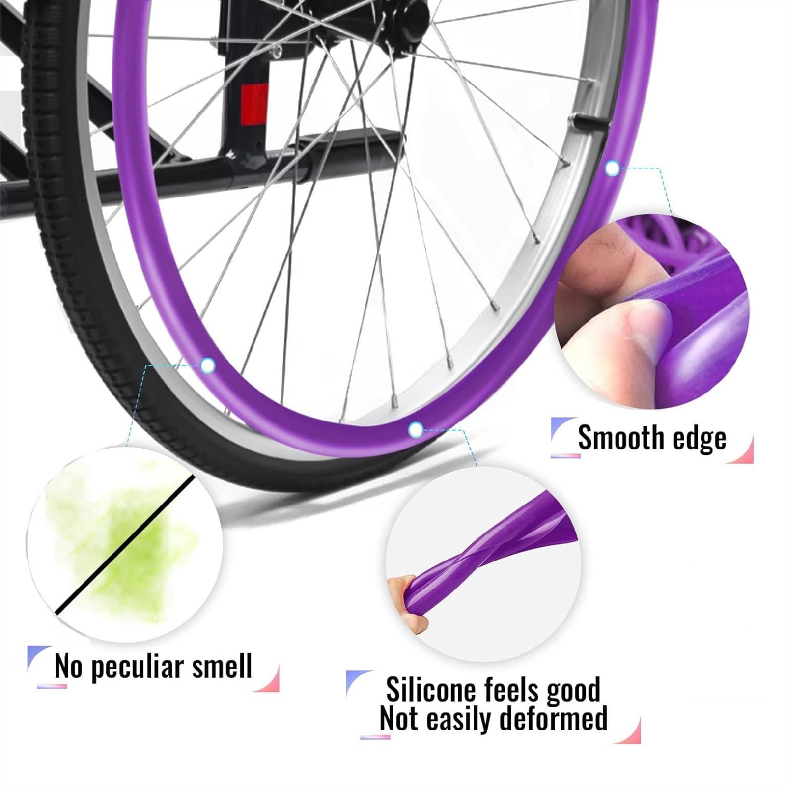 Agarres antideslizantes para llantas de silla de ruedas, 1 par de 22/24 pulgadas, funda protectora para anillo de empuje de rueda trasera de silla de ruedas, cubiertas de silicona para llantas de sil
