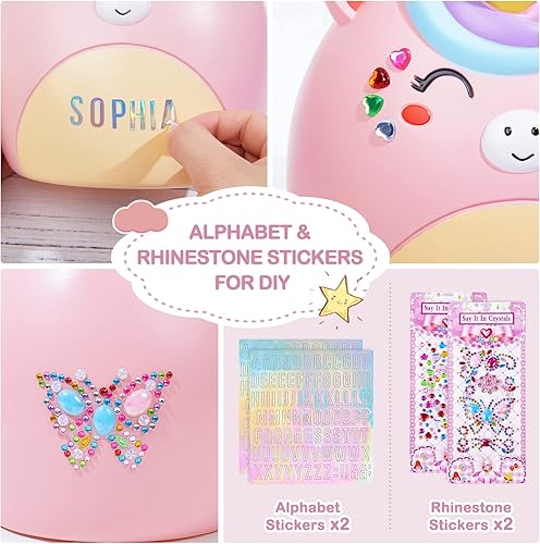 Miniatura 3 de Alcancía de unicornio para niñas, juego de hucha de resina irrompible con calcomanías y pulsera, color rosa